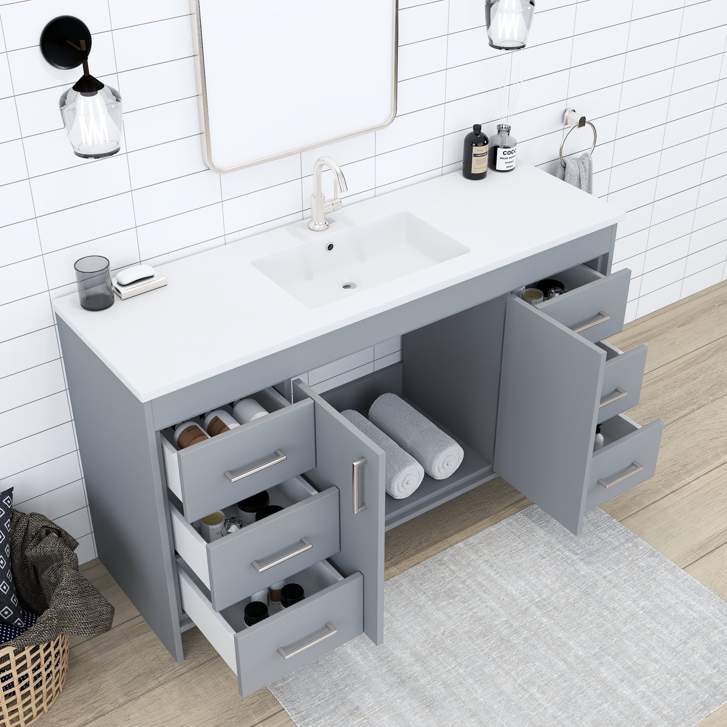 Rio 60" Single Sink Bathroom Vanity with Acrylic integrated counter top