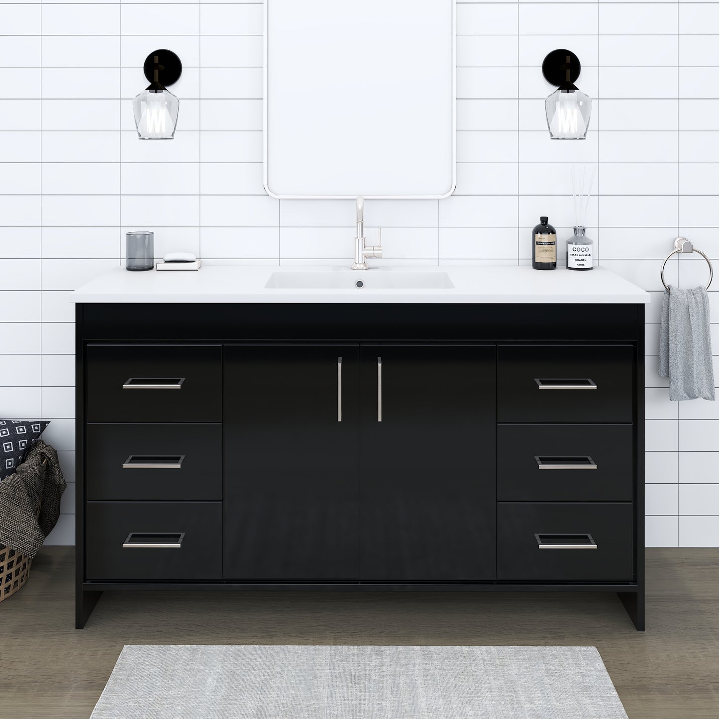 Rio 60" Single Sink Bathroom Vanity with Acrylic integrated counter top