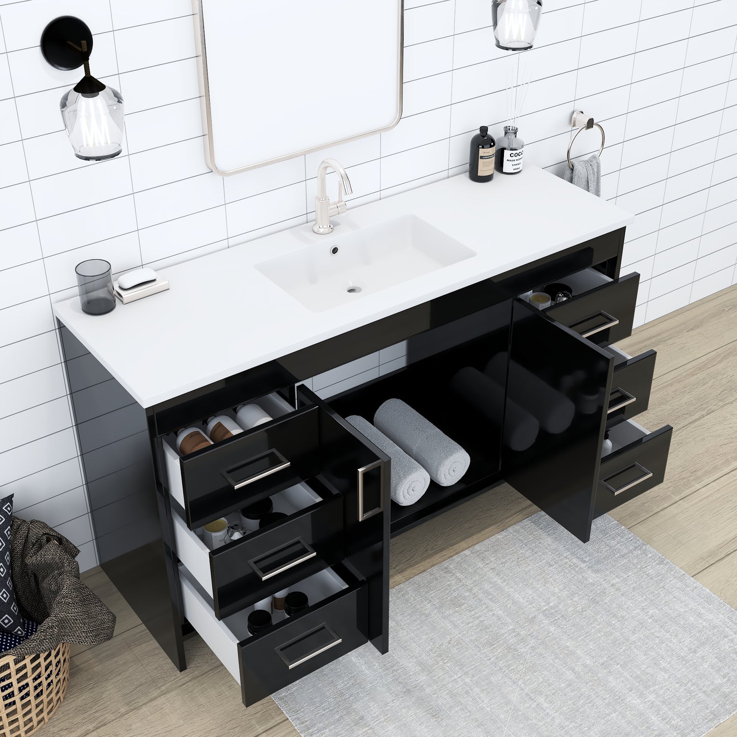 Rio 60" Single Sink Bathroom Vanity with Acrylic integrated counter top