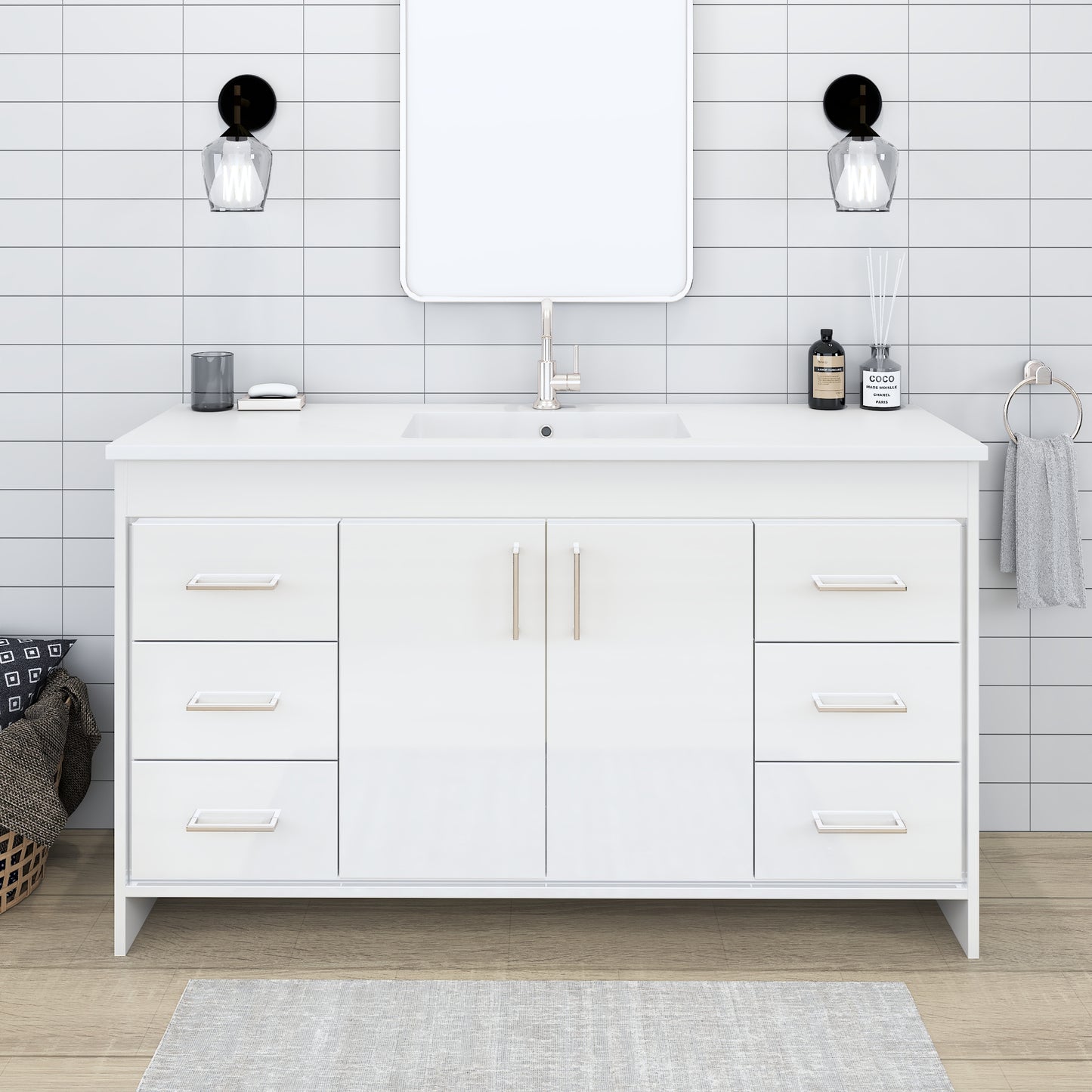 Rio 60" Single Sink Bathroom Vanity with Acrylic integrated counter top