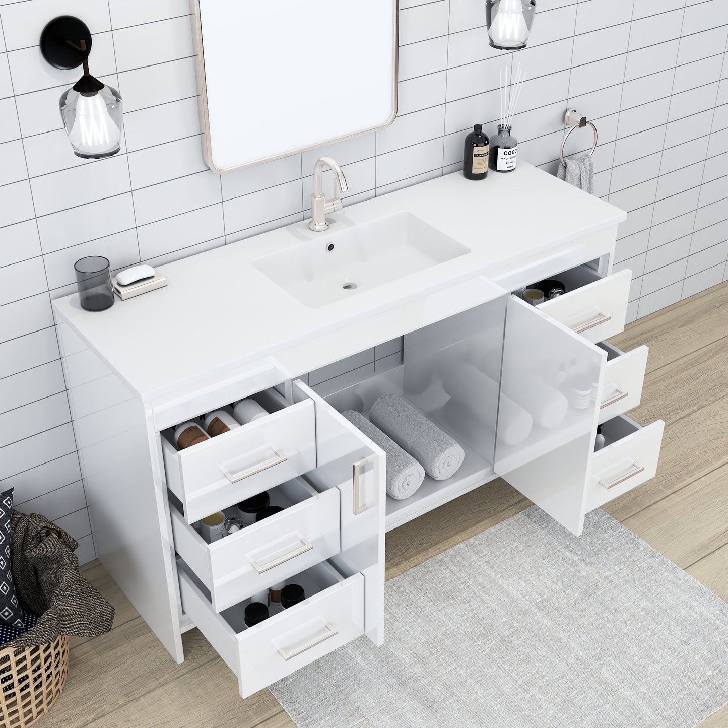 Rio 60" Single Sink Bathroom Vanity with Acrylic integrated counter top