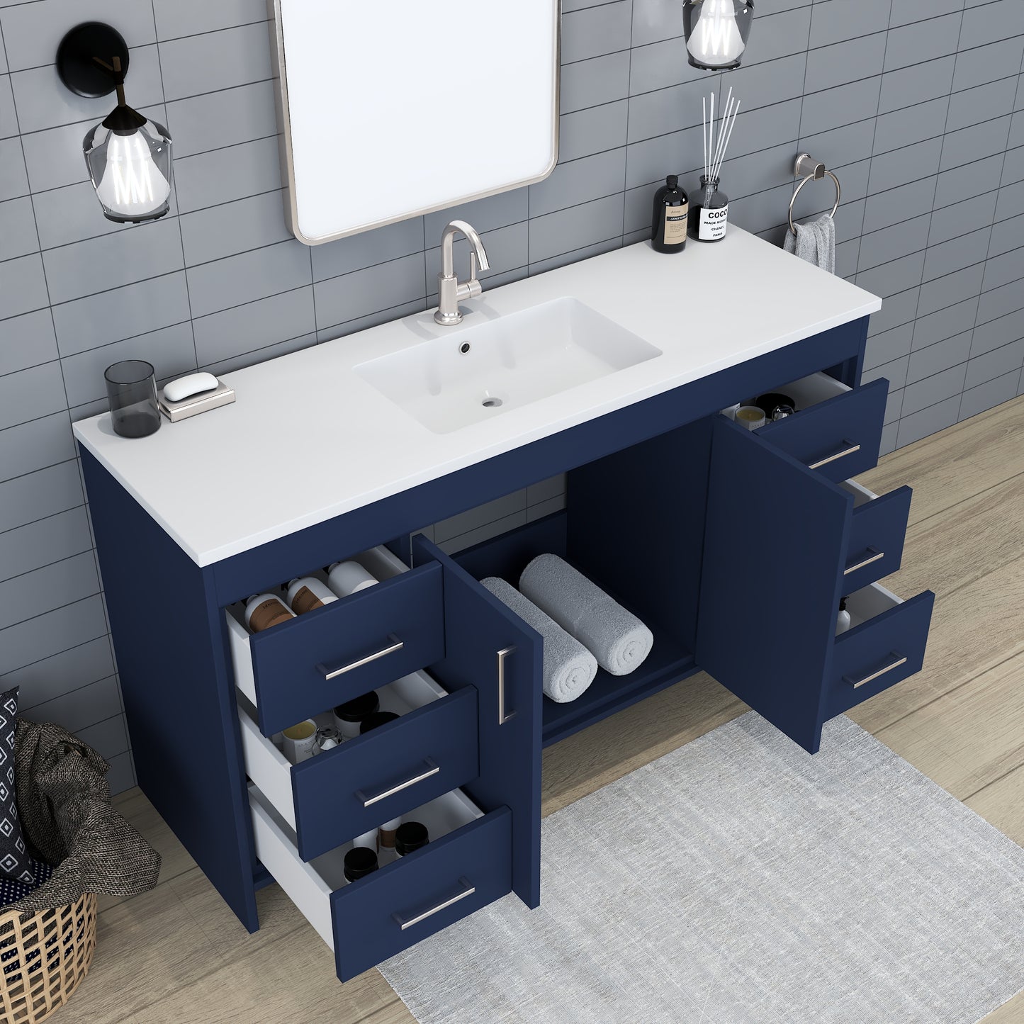 Rio 60" Single Sink Bathroom Vanity with Acrylic integrated counter top