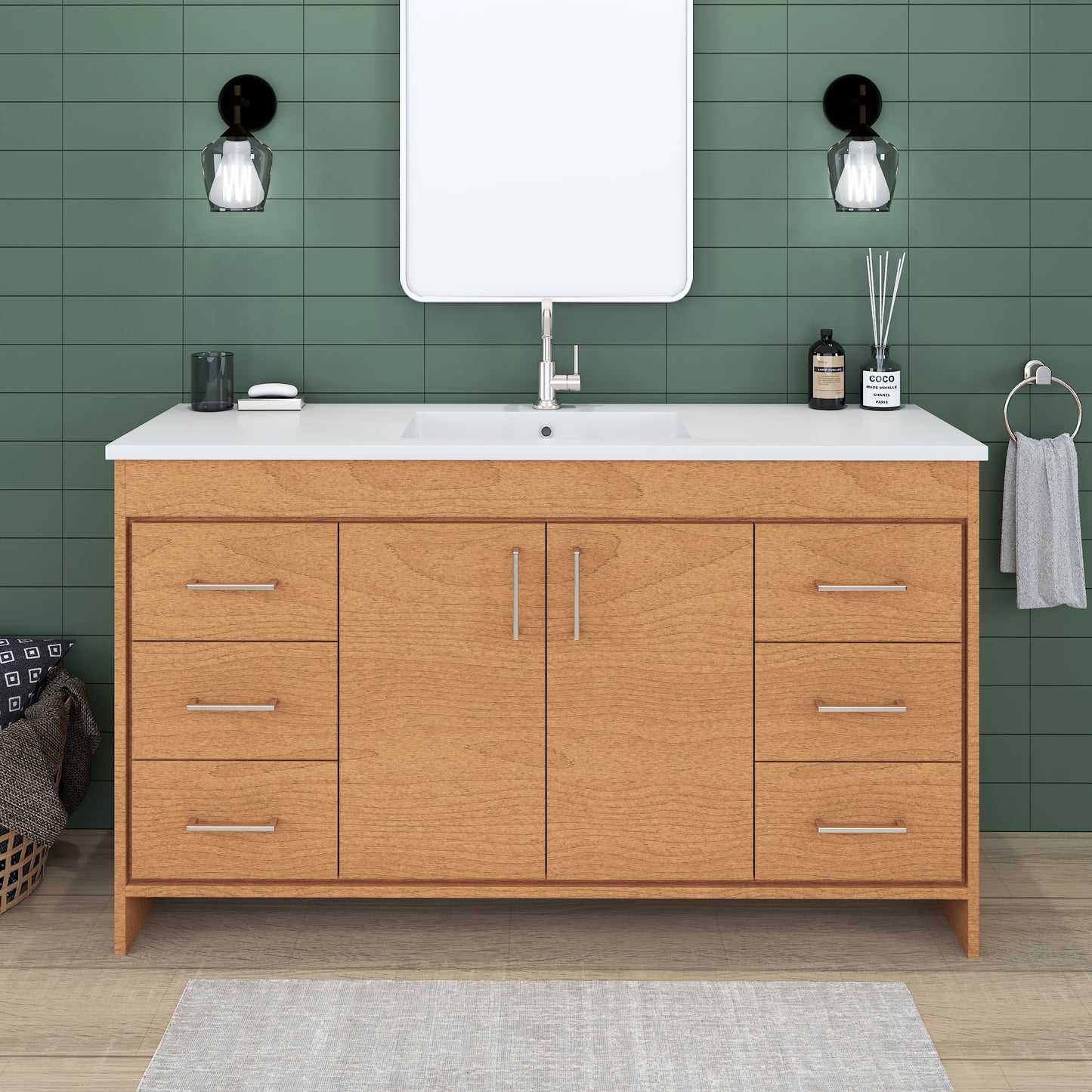 Rio 60" Single Sink Bathroom Vanity with Acrylic integrated counter top