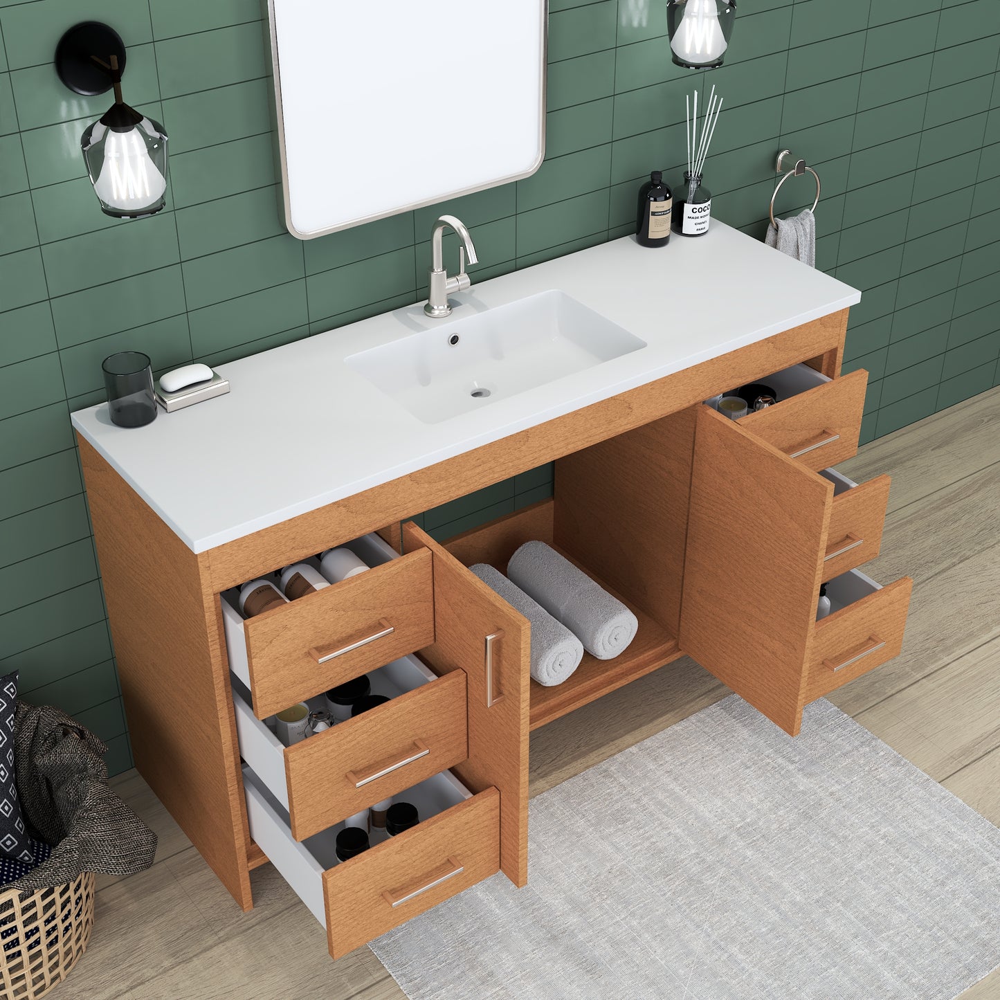 Rio 60" Single Sink Bathroom Vanity with Acrylic integrated counter top
