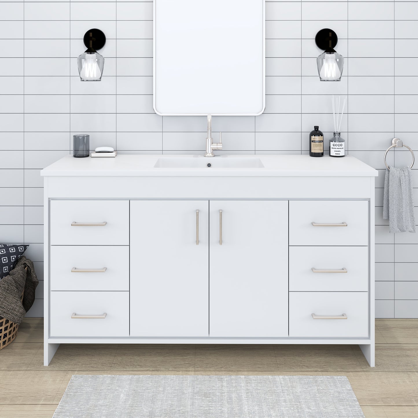 Rio 60" Single Sink Bathroom Vanity with Acrylic integrated counter top