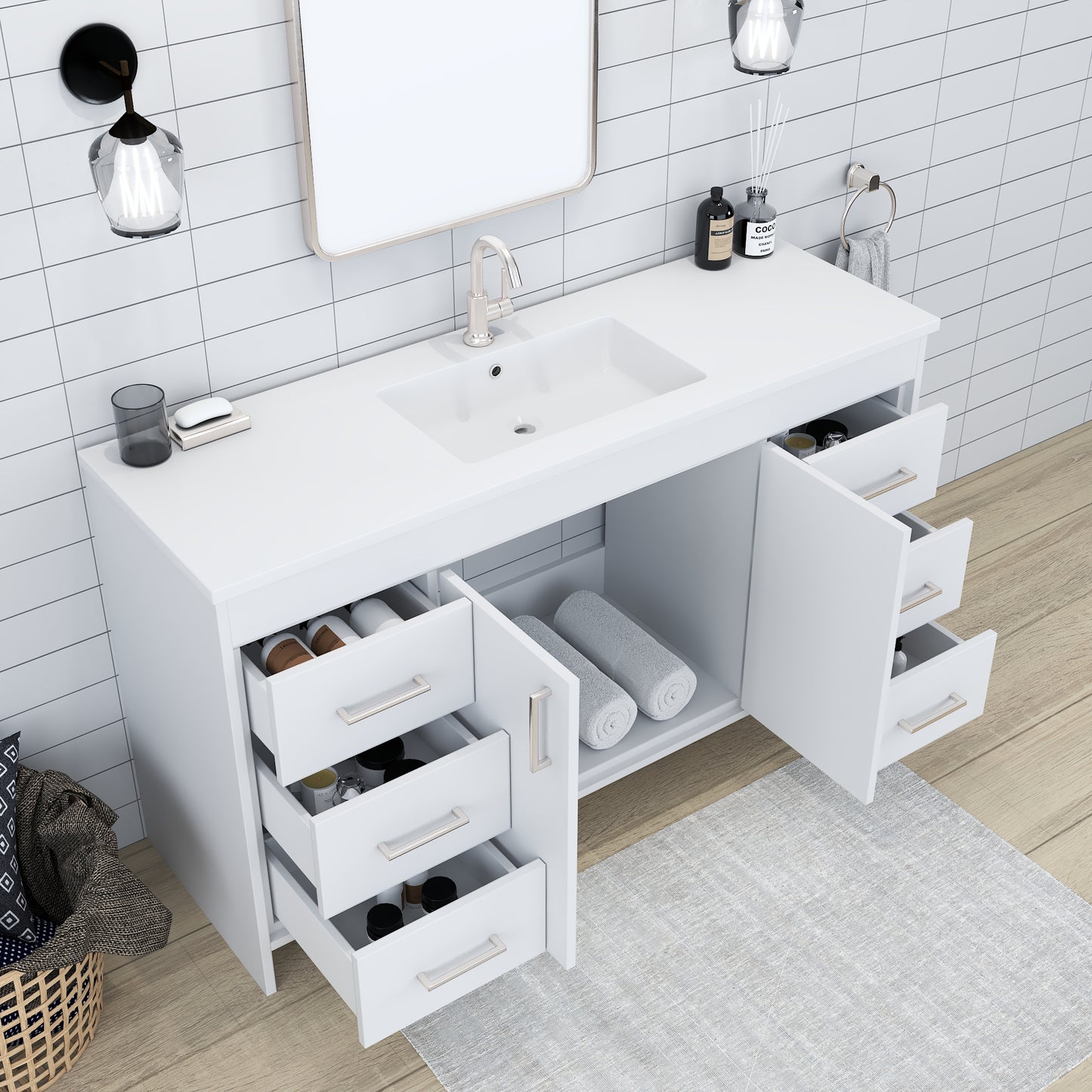 Rio 60" Single Sink Bathroom Vanity with Acrylic integrated counter top
