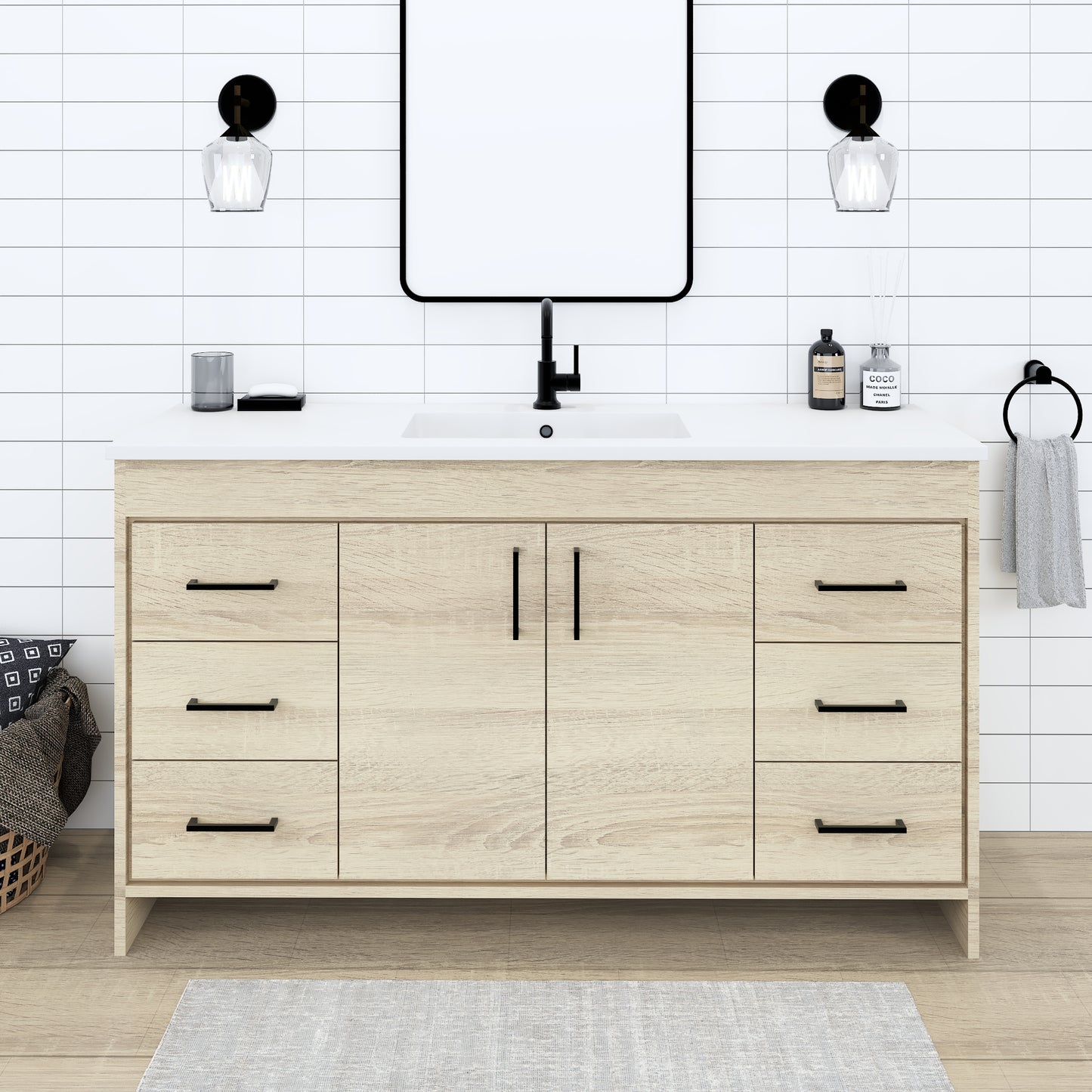 Rio 60" Single Sink Bathroom Vanity with Acrylic integrated counter top