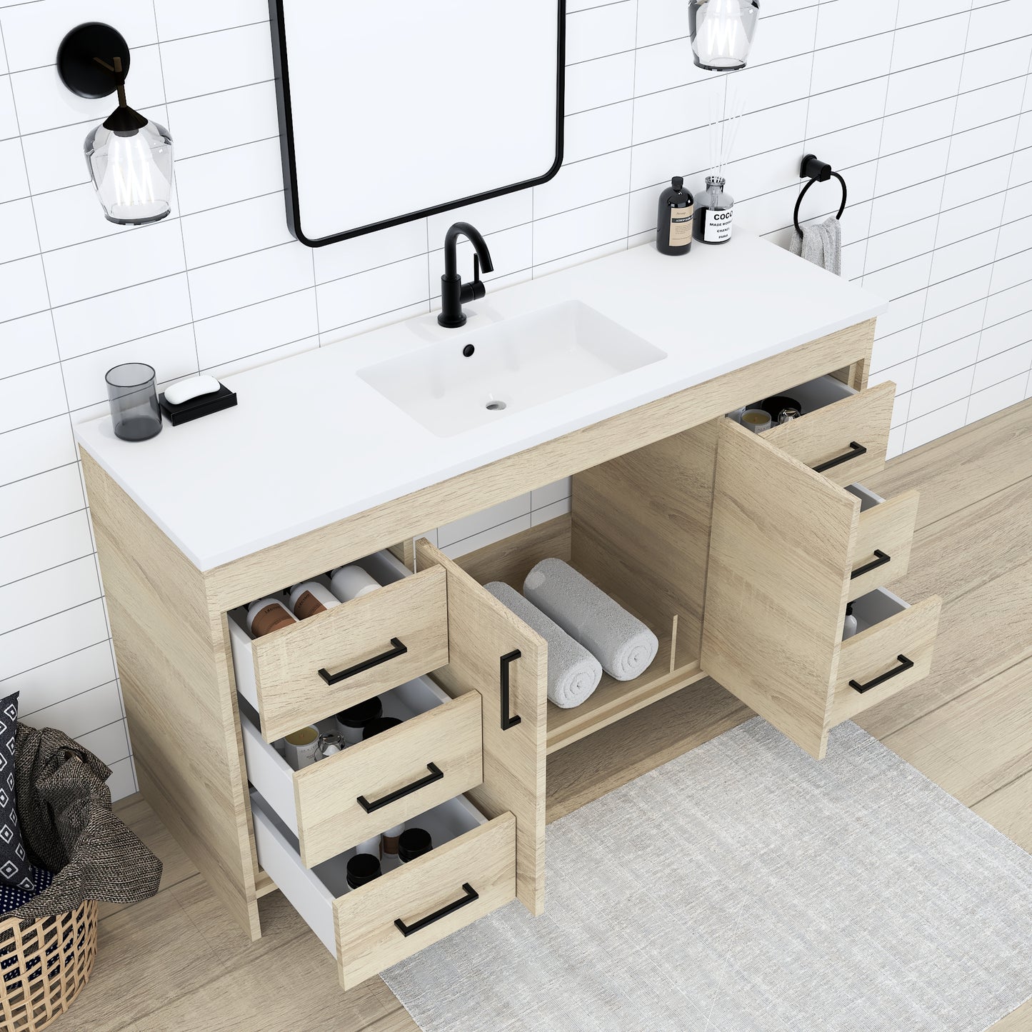 Rio 60" Single Sink Bathroom Vanity with Acrylic integrated counter top