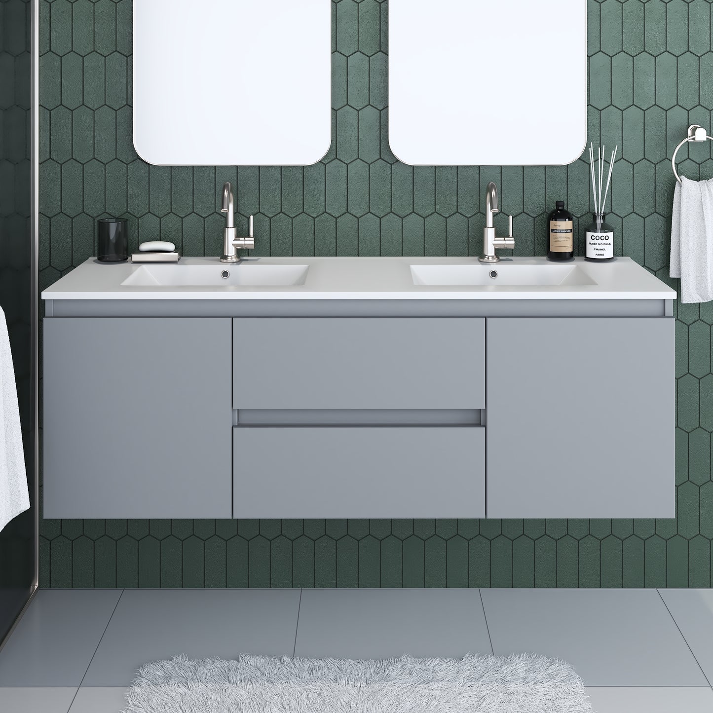 Salt 60" Double SInk Bathroom Vanity with integrated counter top