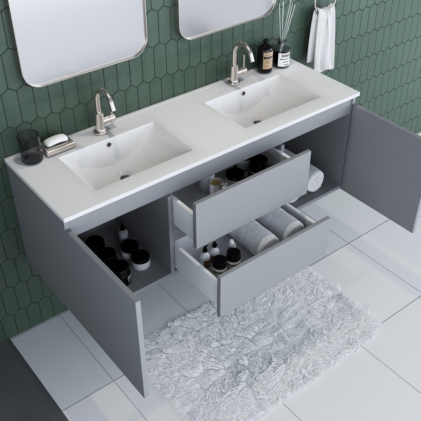 Salt 60" Double SInk Bathroom Vanity with integrated counter top