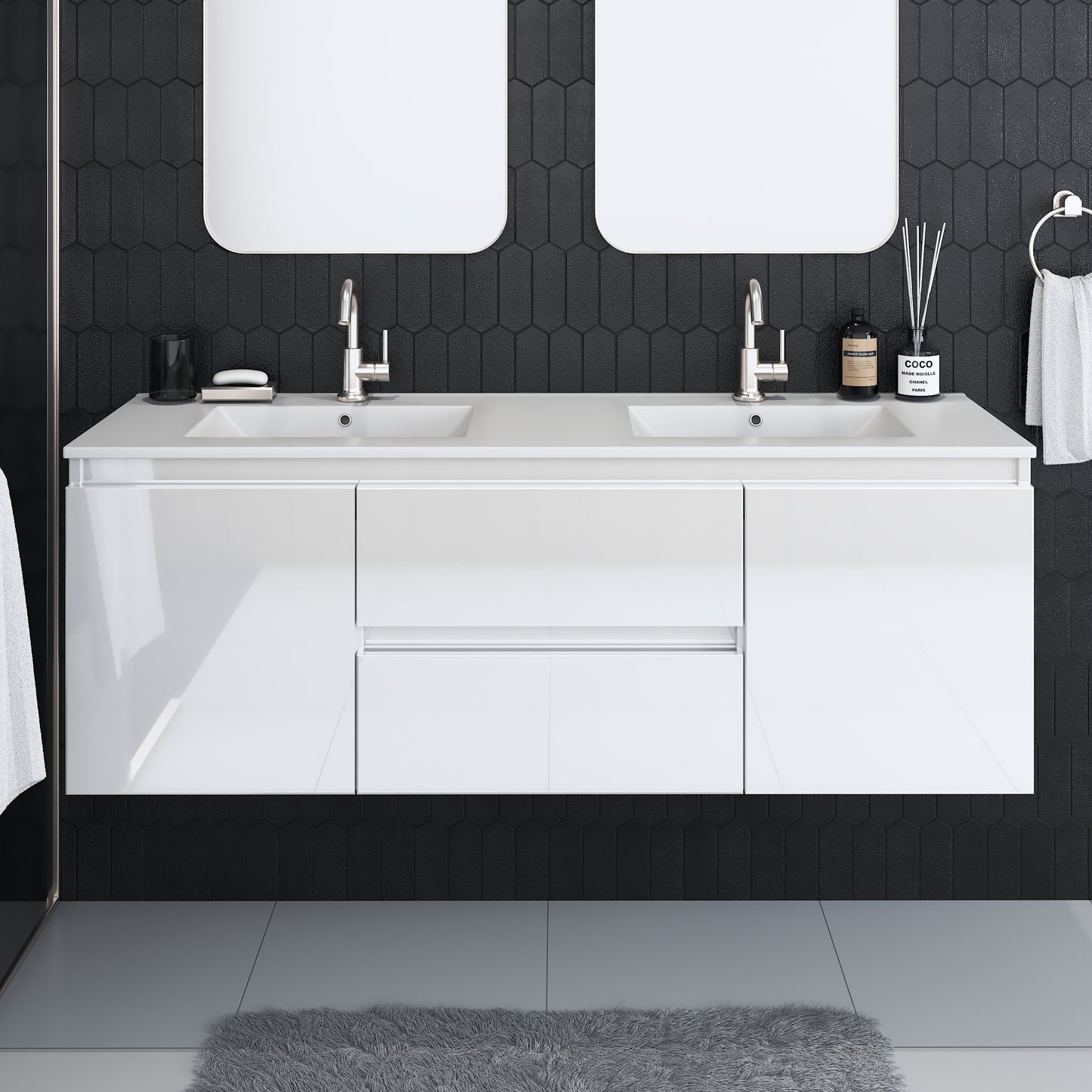 Salt 60" Double SInk Bathroom Vanity with integrated counter top