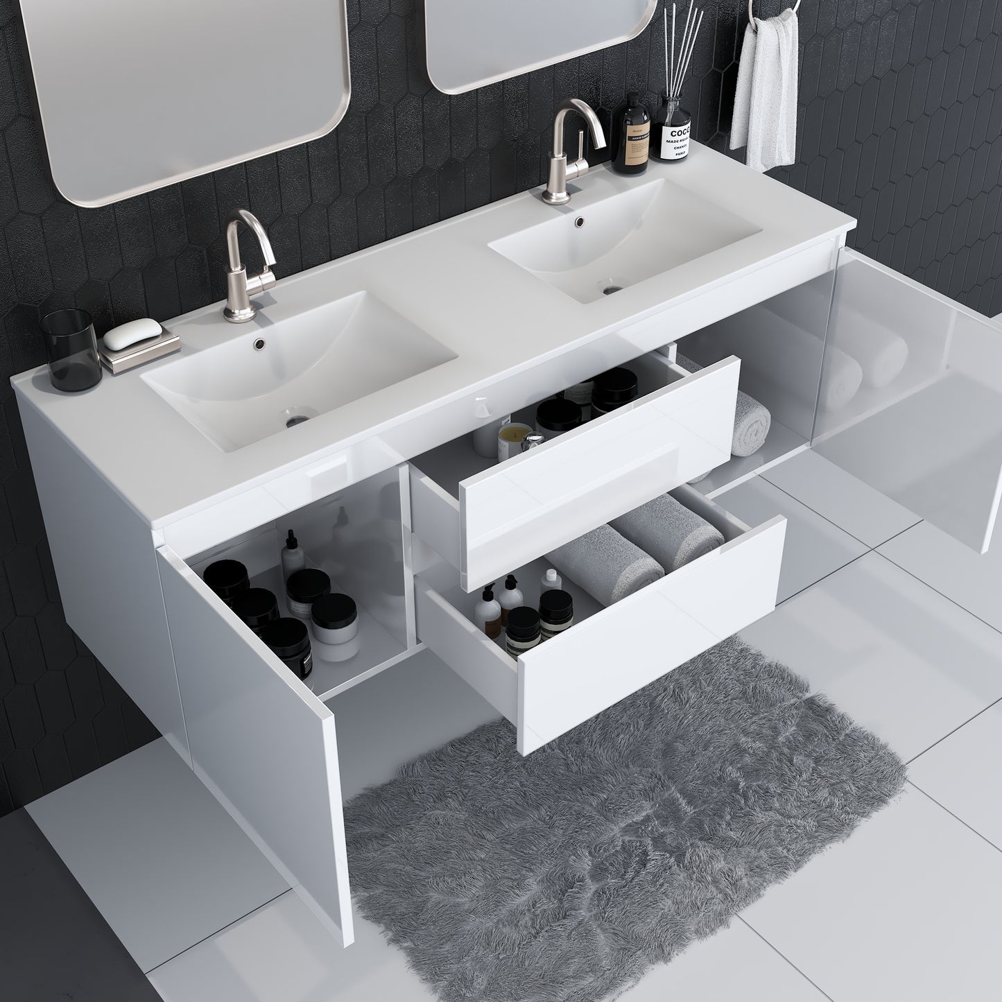 Salt 60" Double SInk Bathroom Vanity with integrated counter top