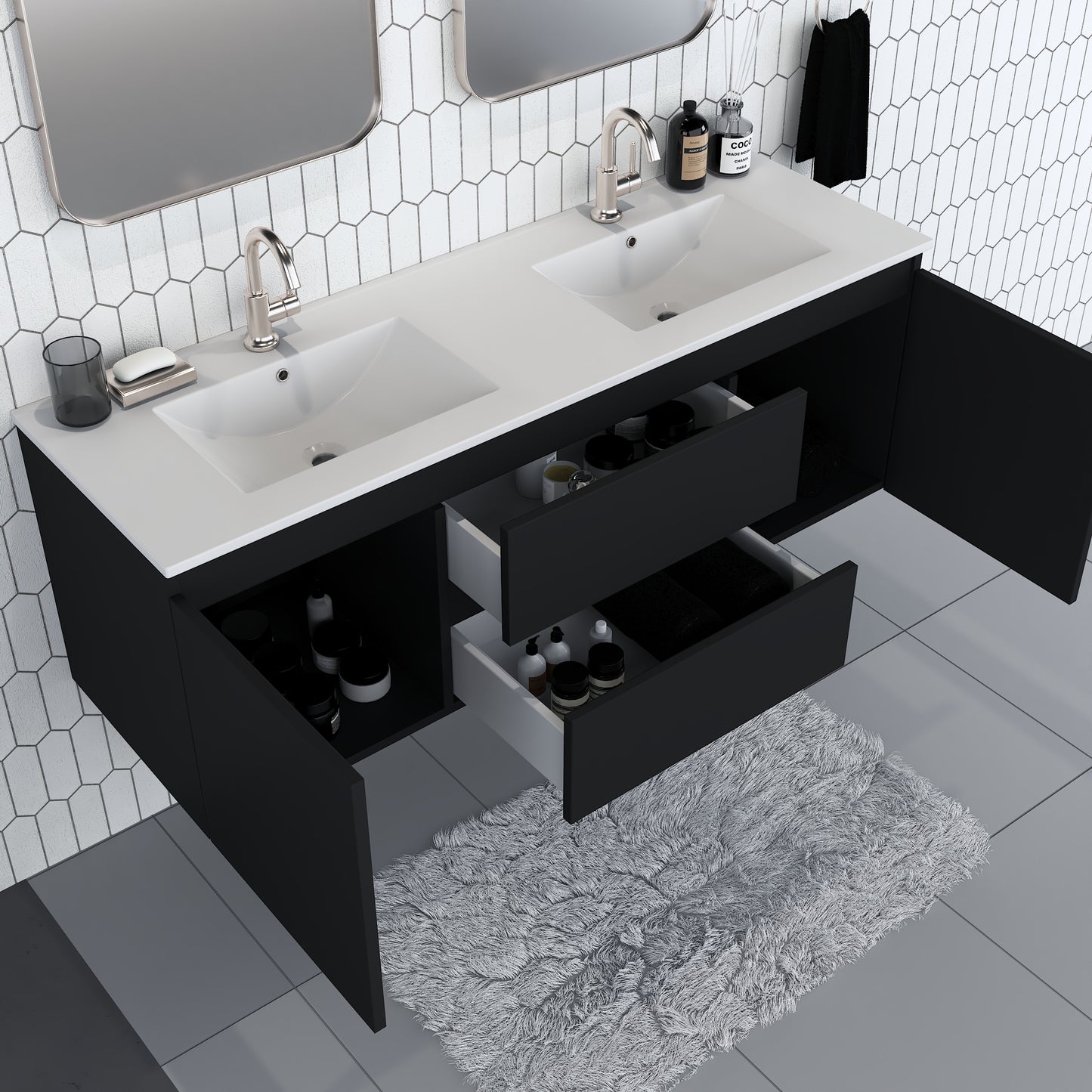 Salt 60" Double SInk Bathroom Vanity with integrated counter top