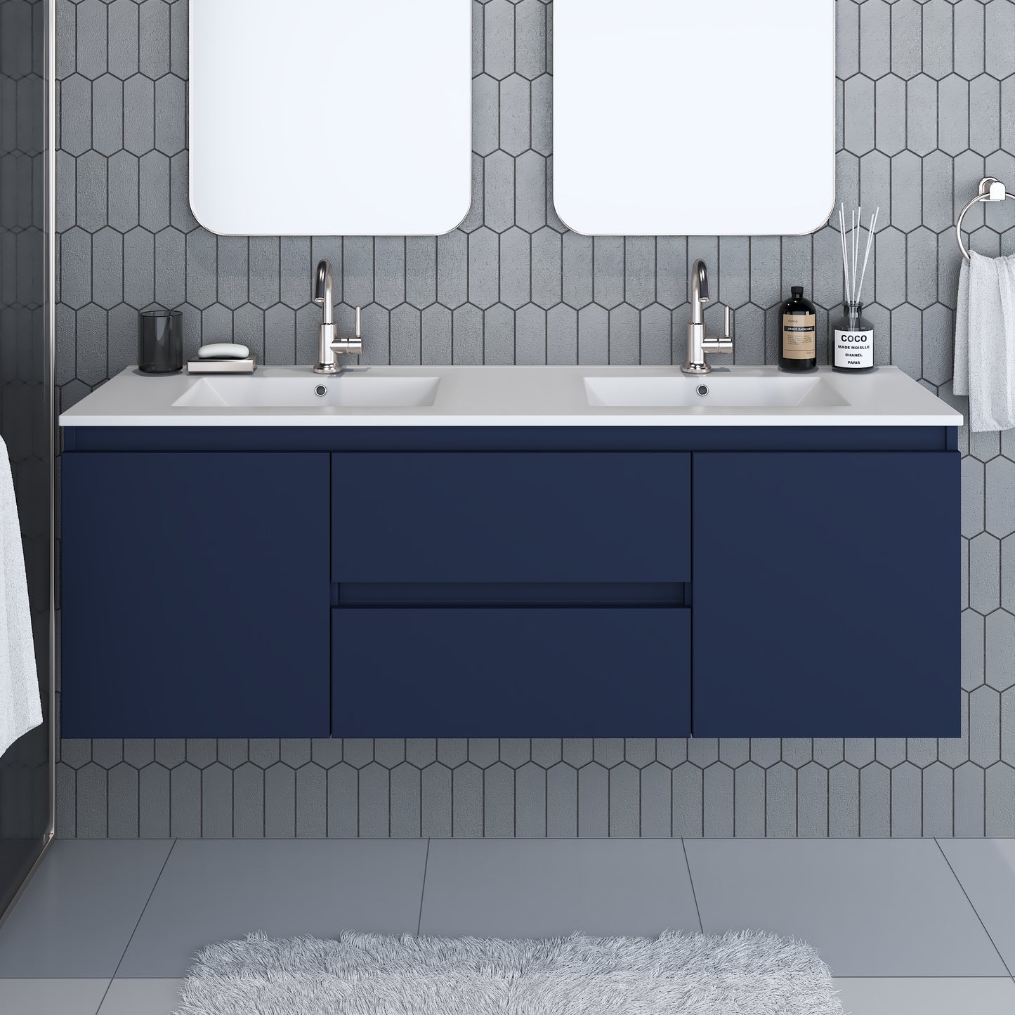 Salt 60" Double SInk Bathroom Vanity with integrated counter top