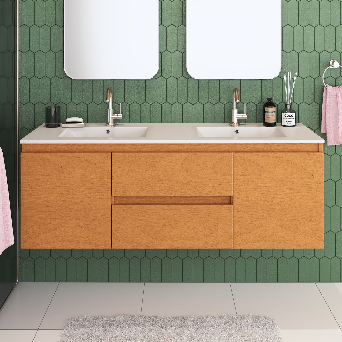 Salt 60" Double SInk Bathroom Vanity with integrated counter top