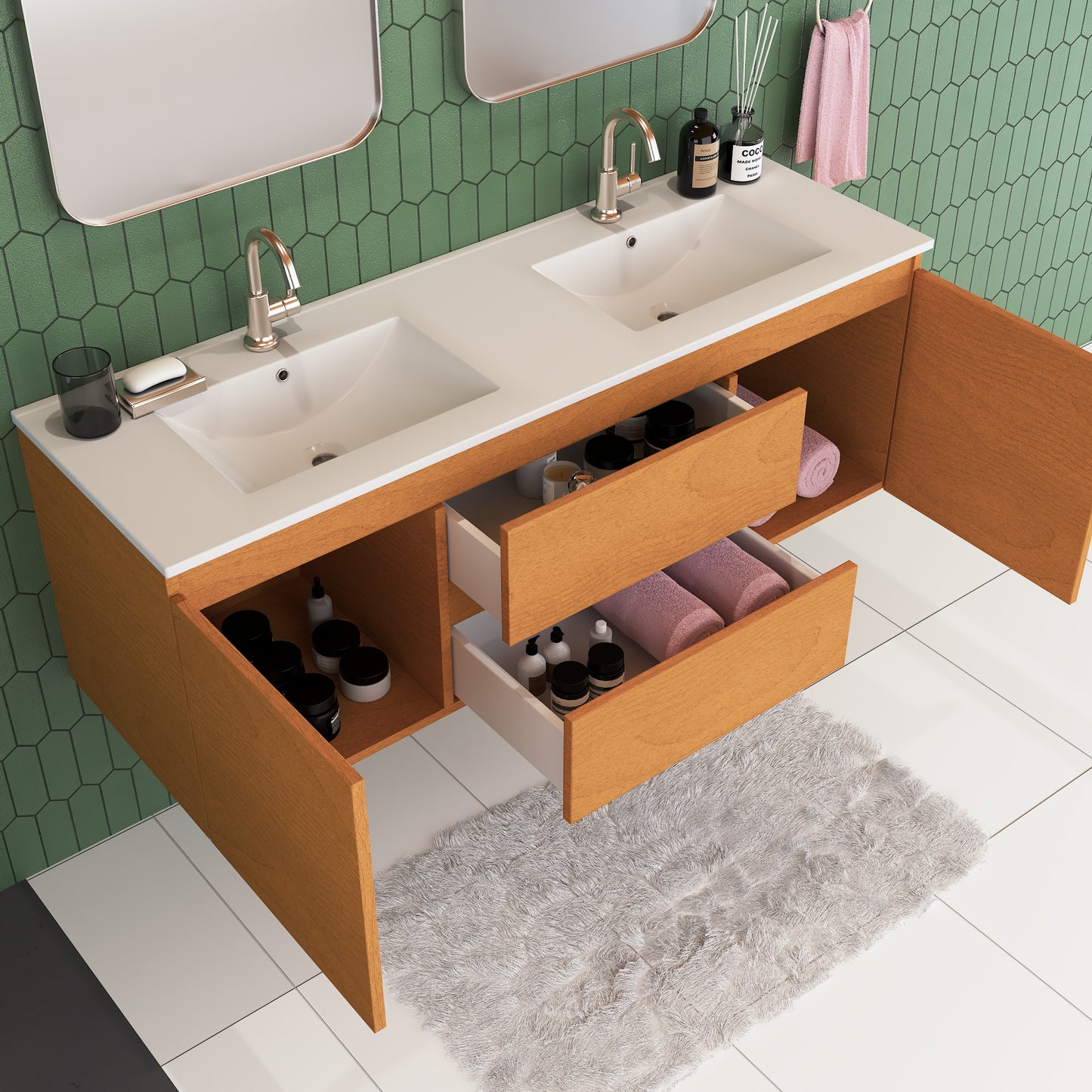 Salt 60" Double SInk Bathroom Vanity with integrated counter top