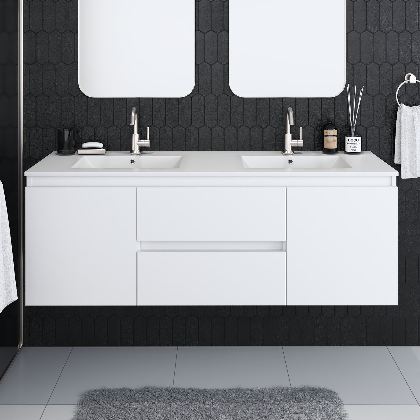 Salt 60" Double SInk Bathroom Vanity with integrated counter top