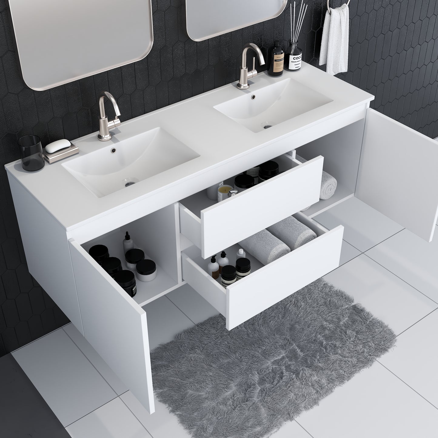 Salt 60" Double SInk Bathroom Vanity with integrated counter top