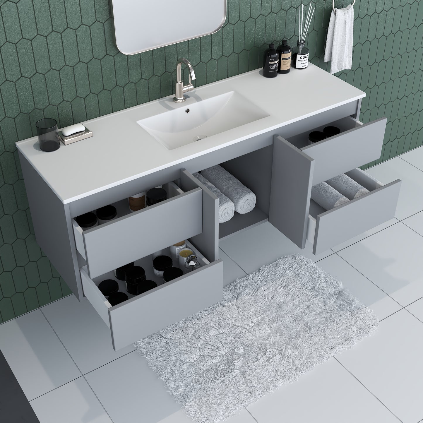 Salt 60" Single Sink Bathroom Vanity with integrated counter top