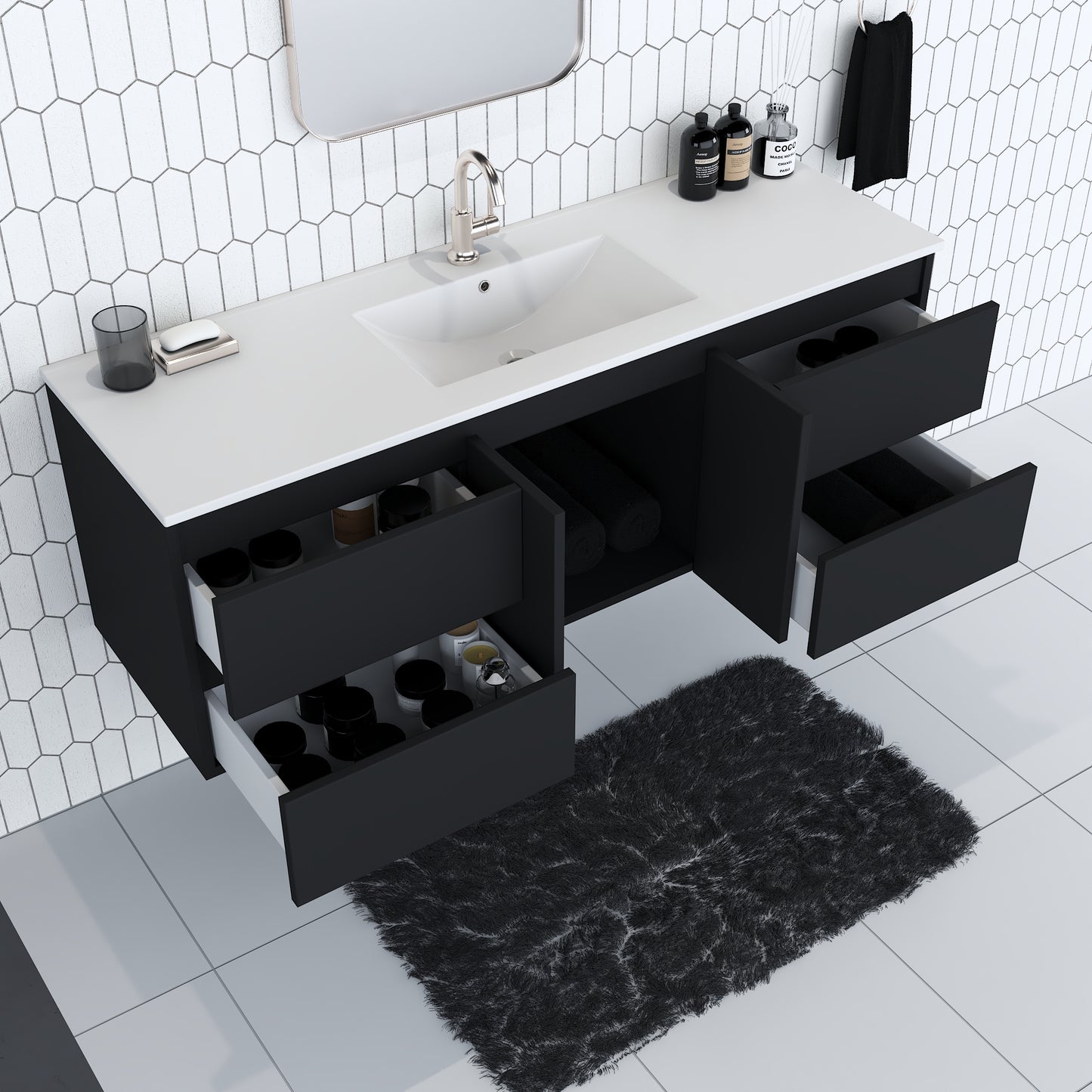 Salt 60" Single Sink Bathroom Vanity with integrated counter top