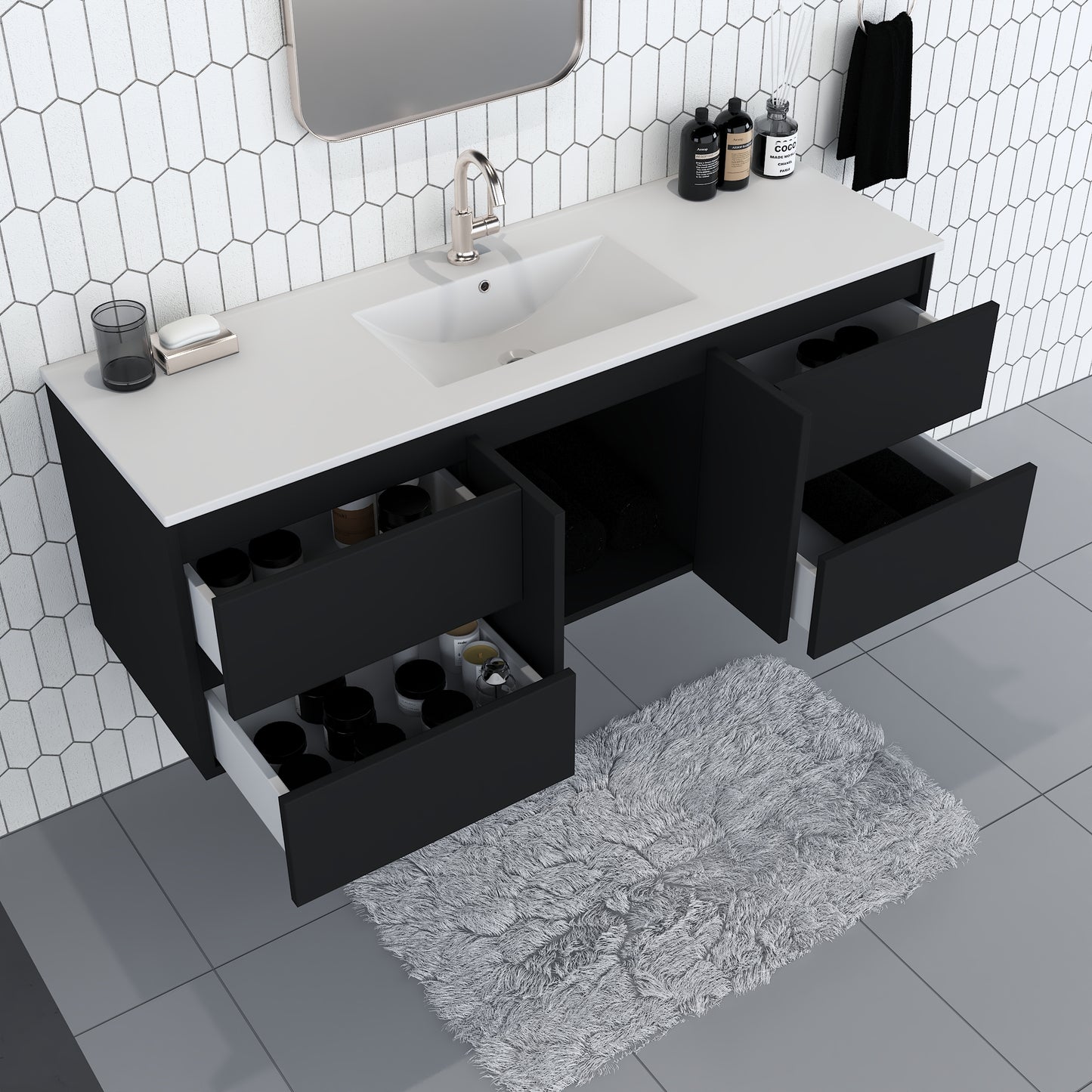 Salt 60" Single Sink Bathroom Vanity with integrated counter top