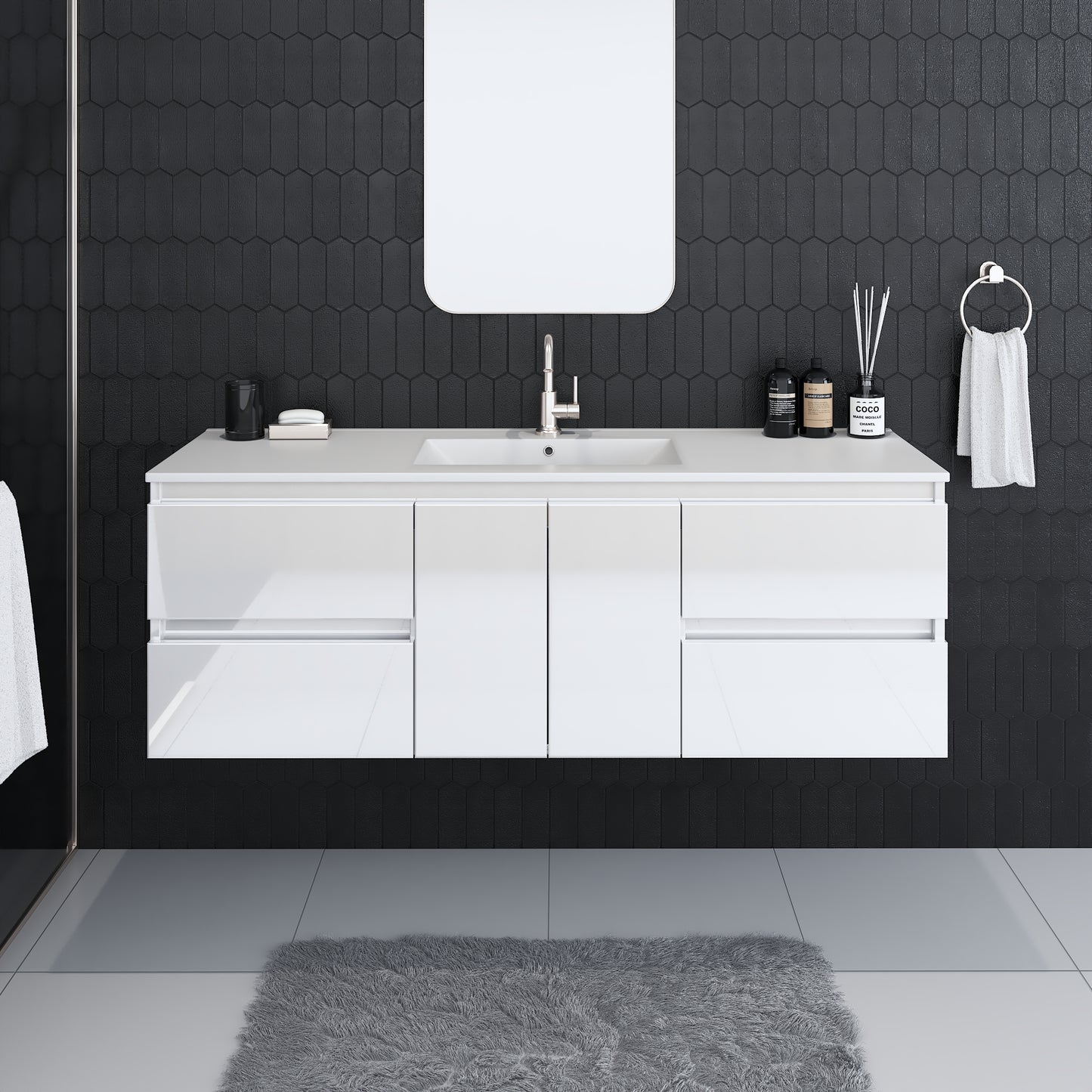 Salt 60" Single Sink Bathroom Vanity with integrated counter top