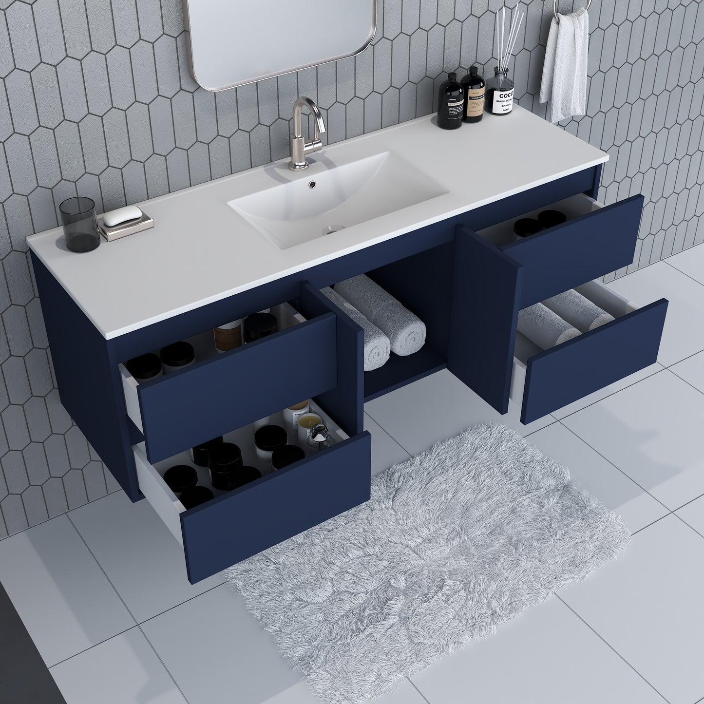 Salt 60" Single Sink Bathroom Vanity with integrated counter top