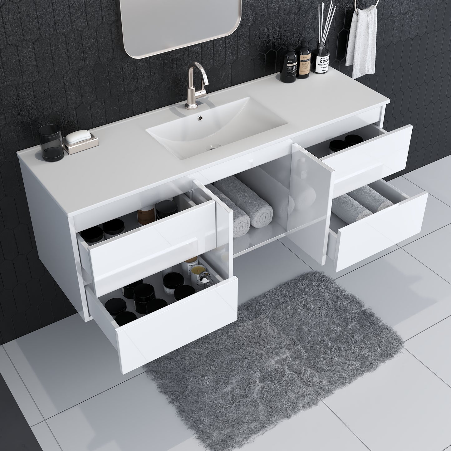 Salt 60" Single Sink Bathroom Vanity with integrated counter top