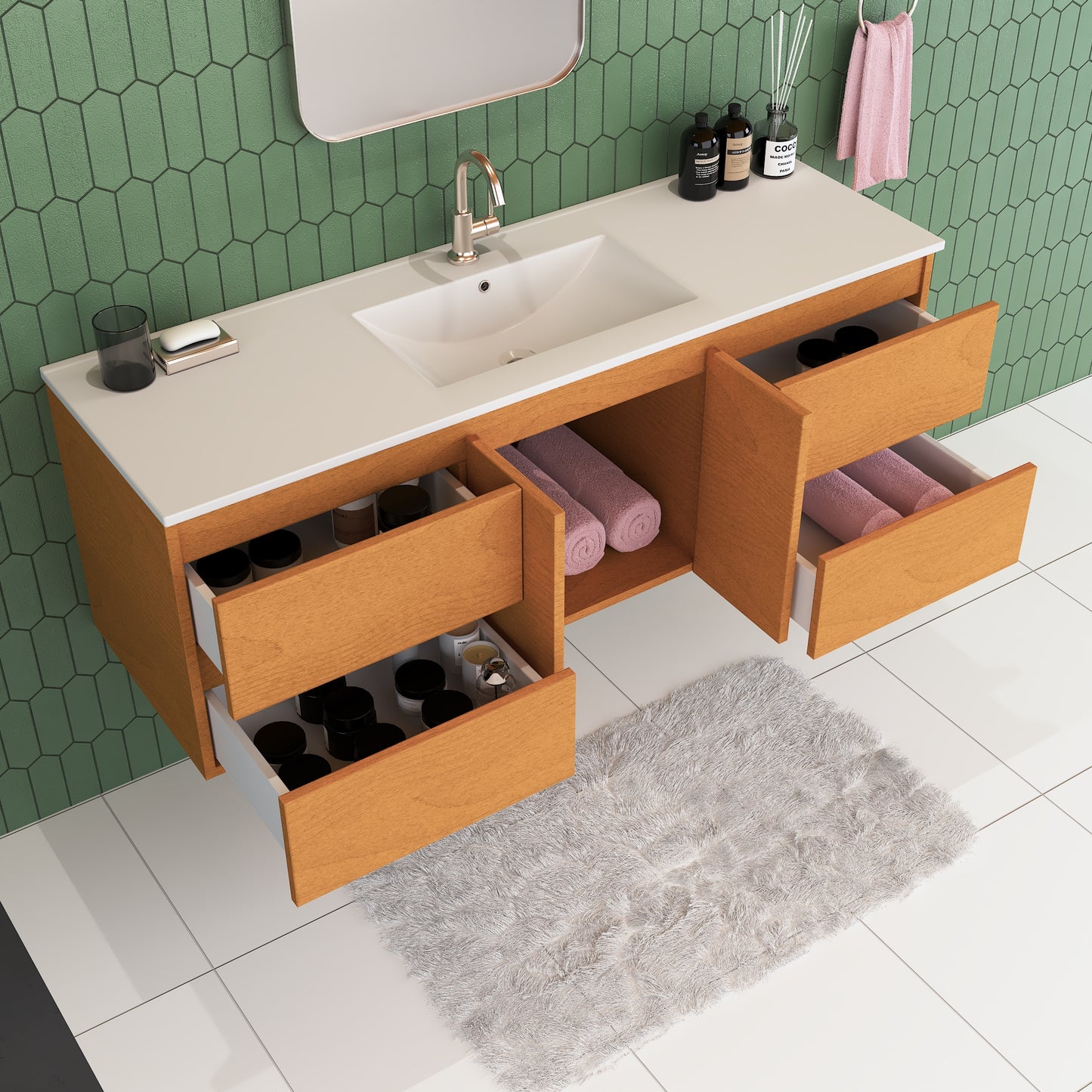 Salt 60" Single Sink Bathroom Vanity with integrated counter top