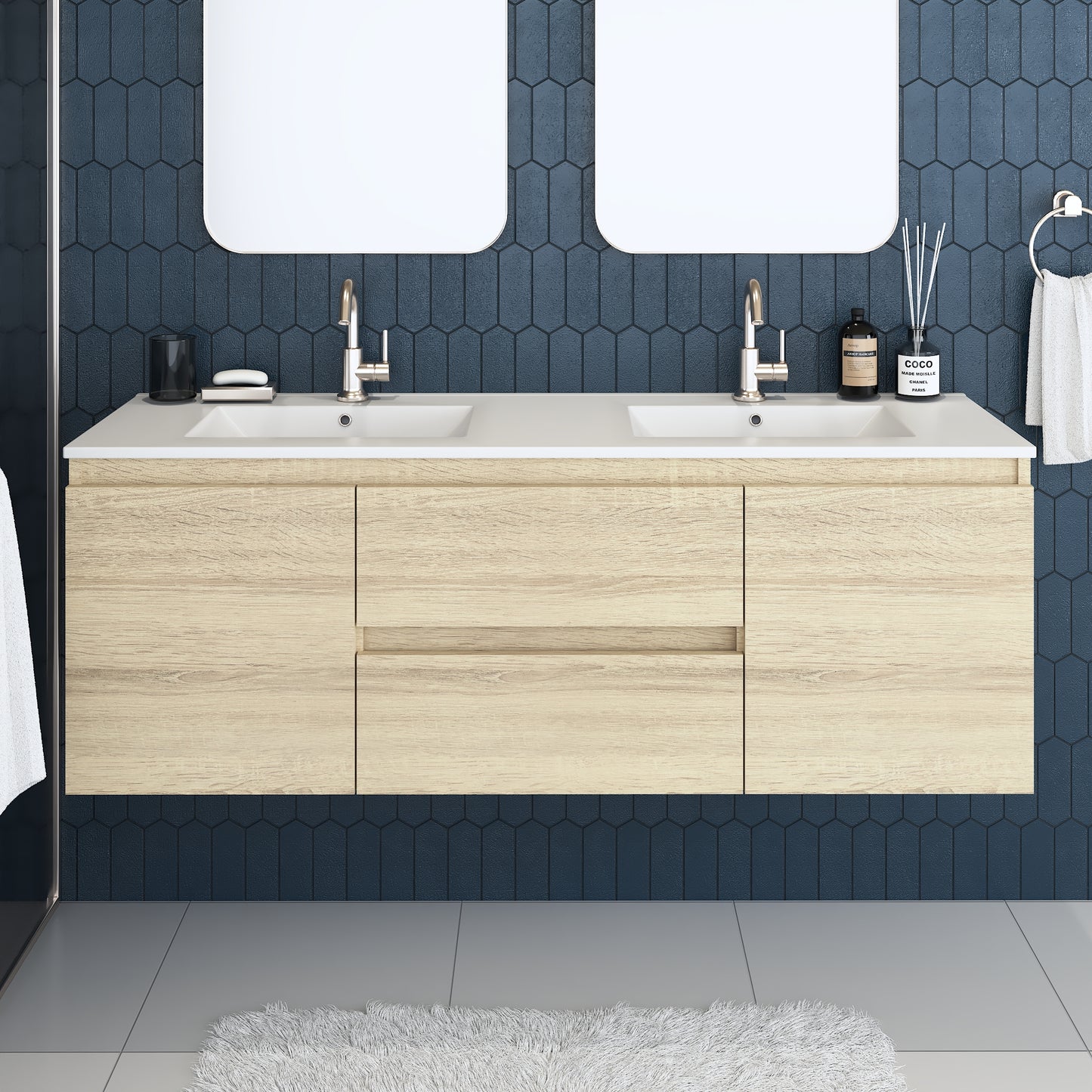 Salt 60" Double SInk Bathroom Vanity with integrated counter top