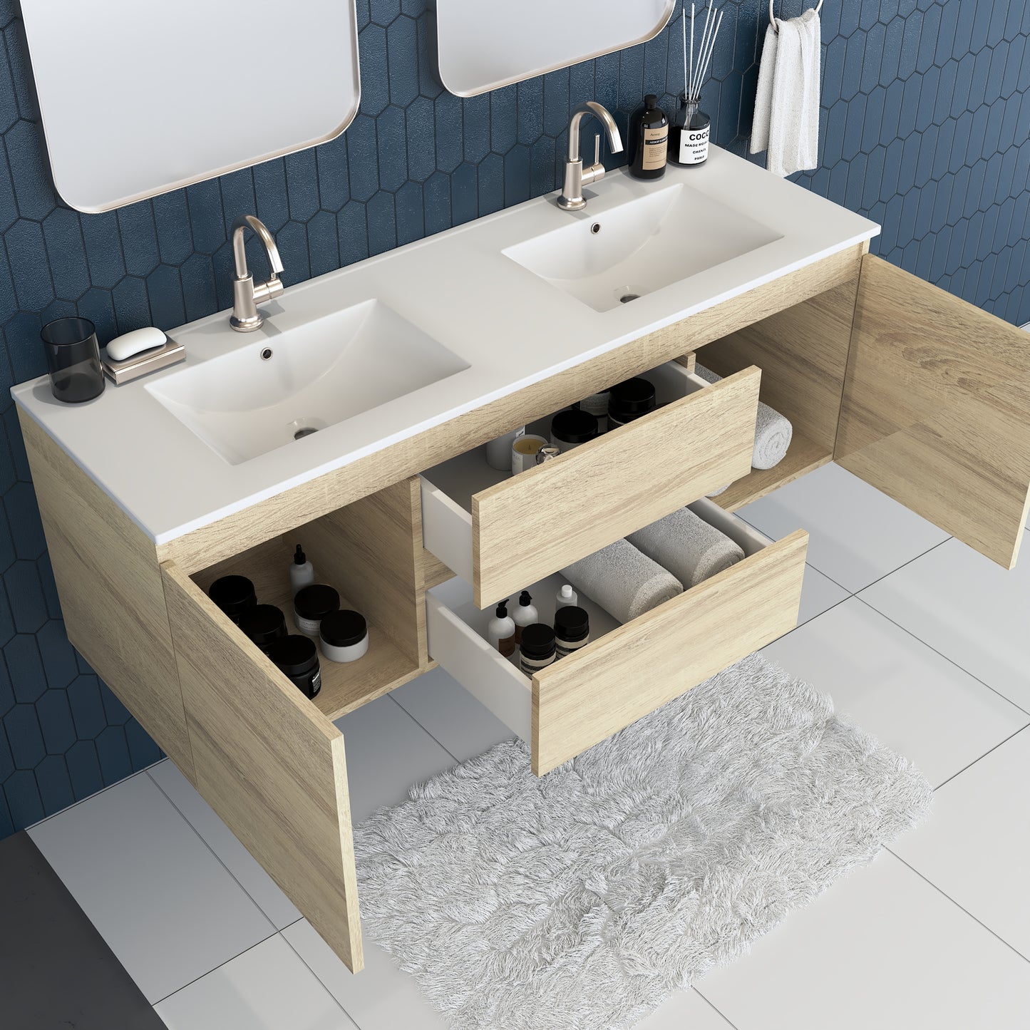 Salt 60" Double SInk Bathroom Vanity with integrated counter top