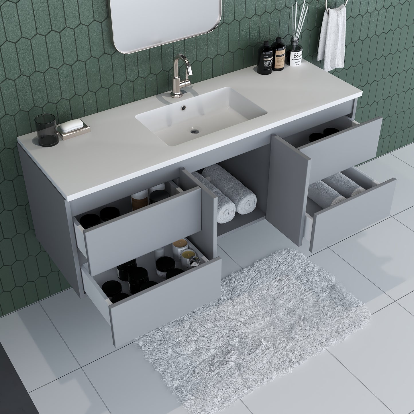 Salt 60" Single Sink Bathroom Vanity with integrated counter top