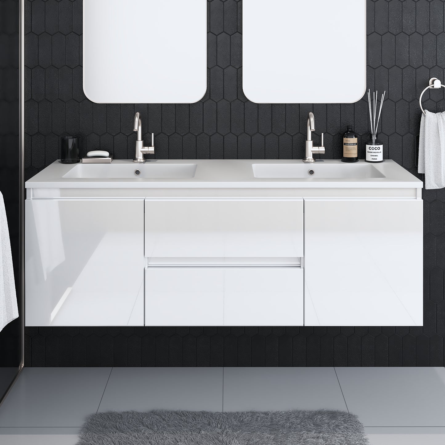 Salt 60" Double SInk Bathroom Vanity with integrated counter top