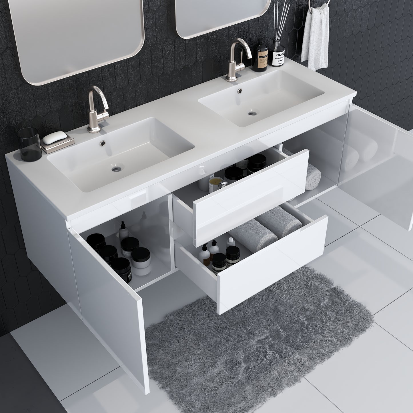 Salt 60" Double SInk Bathroom Vanity with integrated counter top