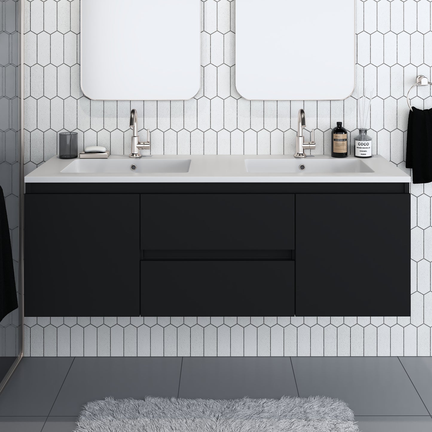 Salt 60" Double SInk Bathroom Vanity with integrated counter top