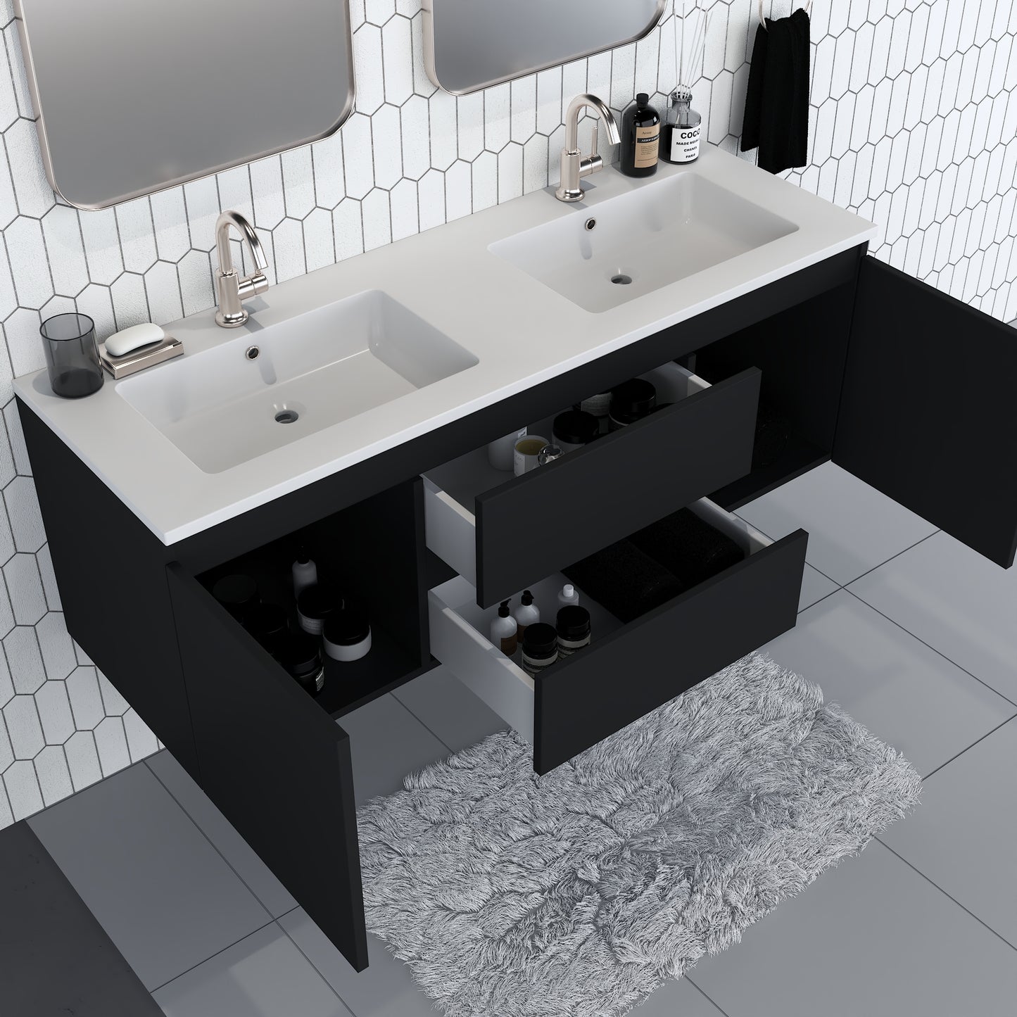 Salt 60" Double SInk Bathroom Vanity with integrated counter top