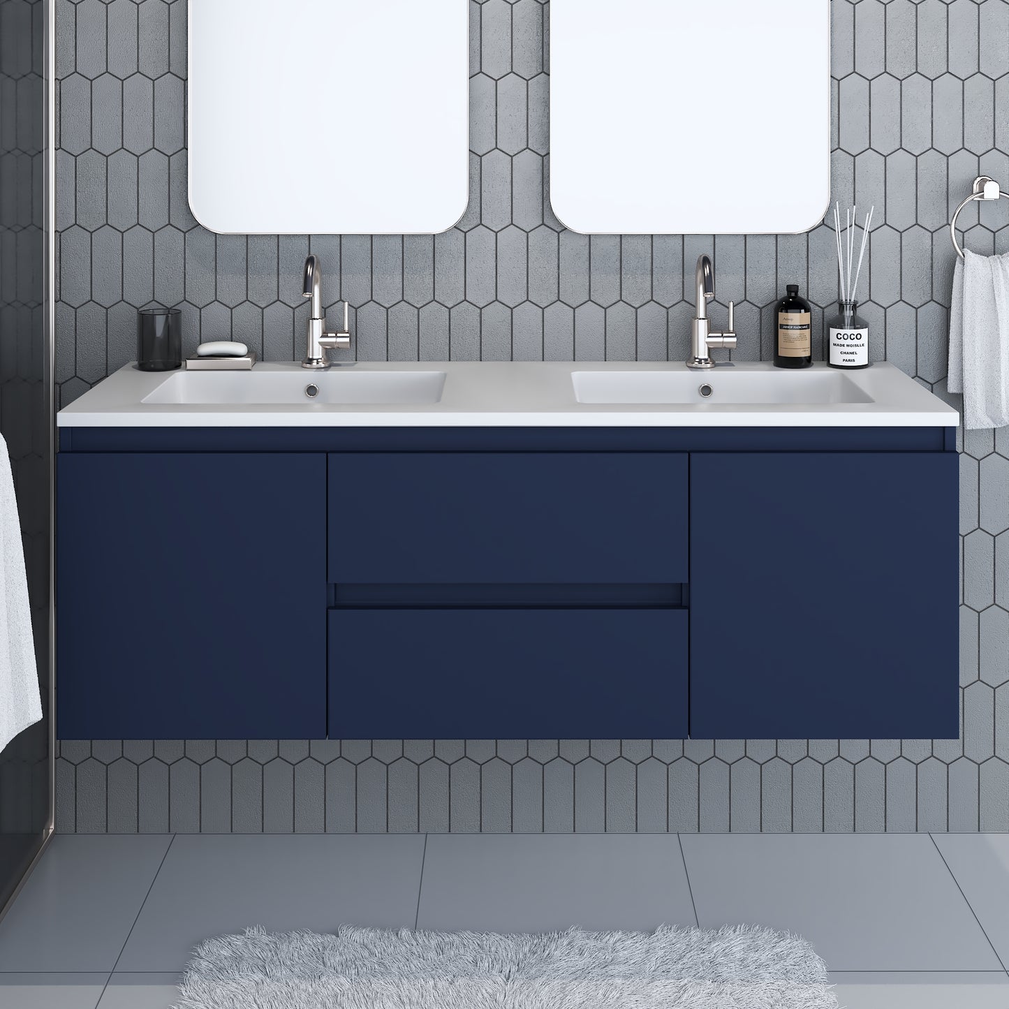 Salt 60" Double SInk Bathroom Vanity with integrated counter top