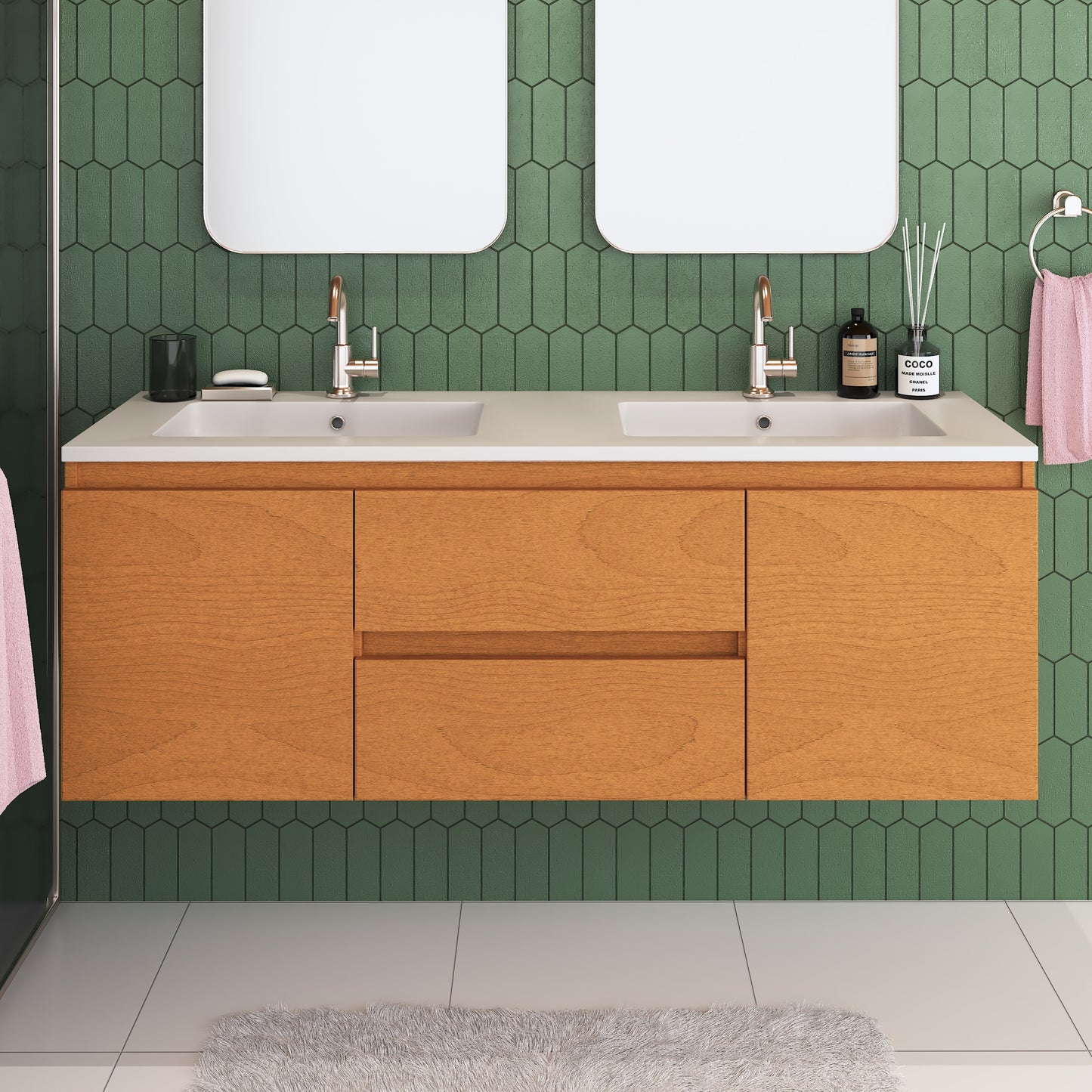 Salt 60" Double SInk Bathroom Vanity with integrated counter top