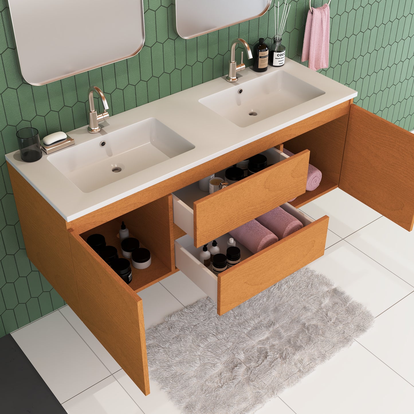 Salt 60" Double SInk Bathroom Vanity with integrated counter top