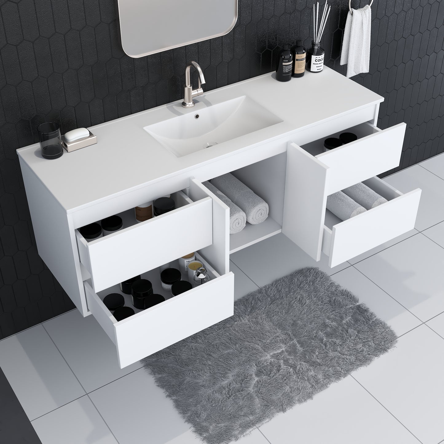 Salt 60" Single Sink Bathroom Vanity with integrated counter top