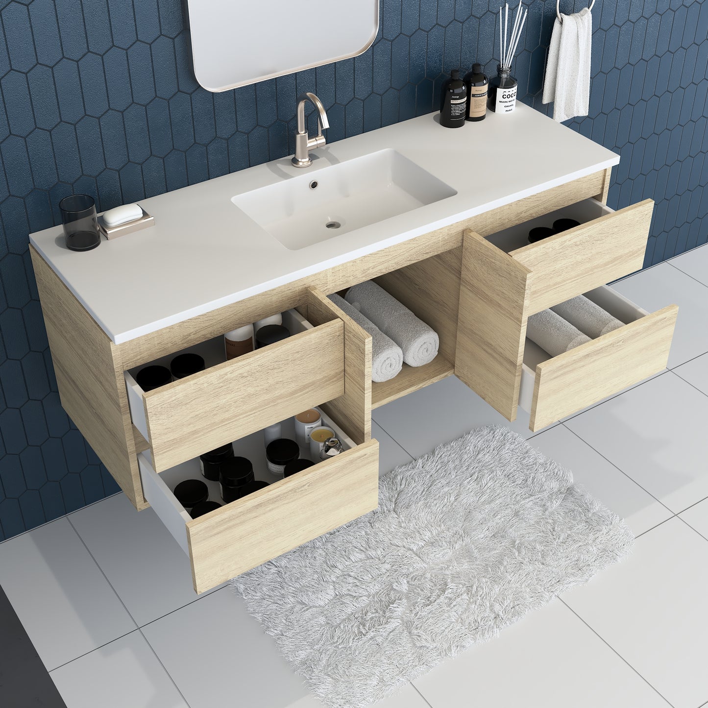 Salt 60" Single Sink Bathroom Vanity with integrated counter top