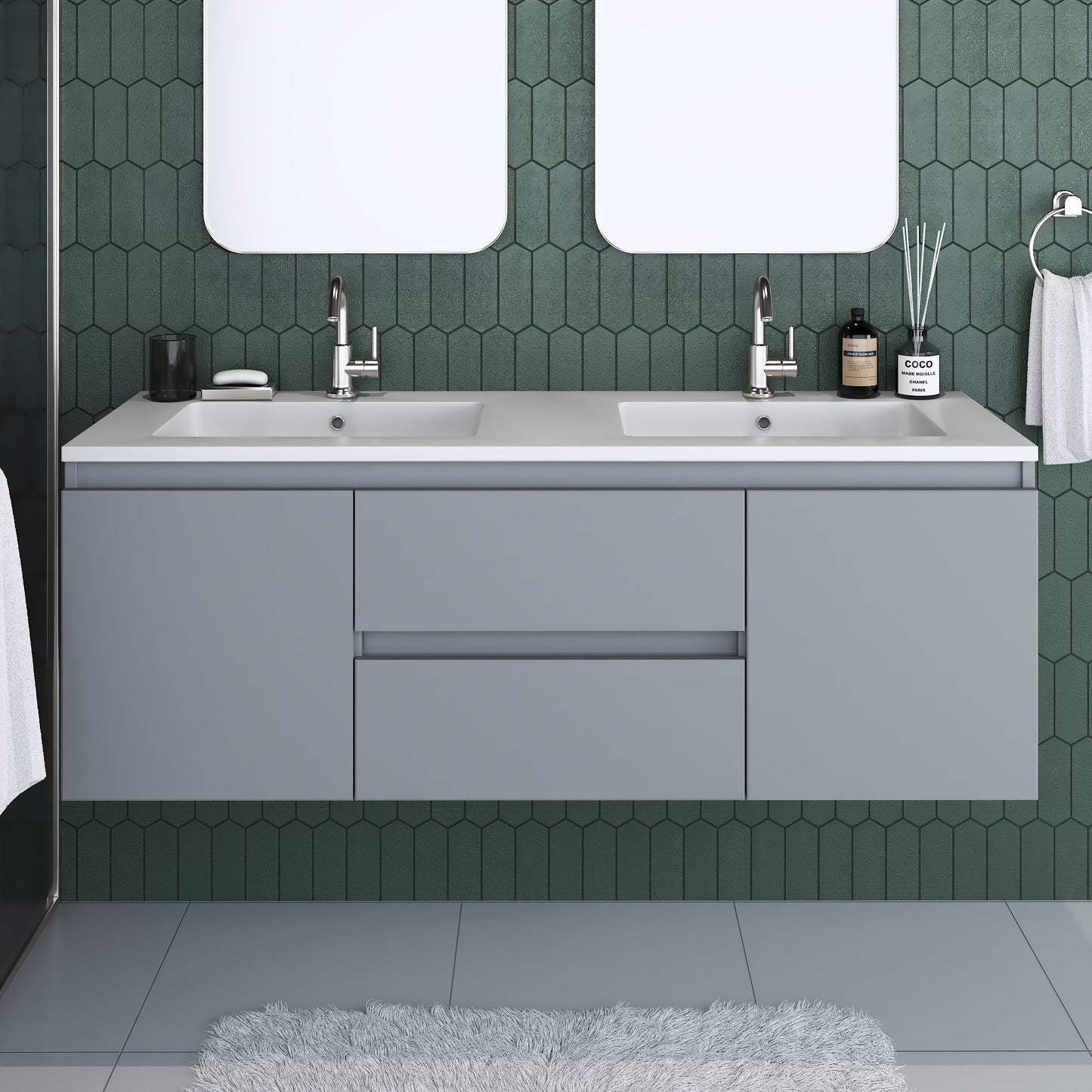 Salt 60" Double SInk Bathroom Vanity with integrated counter top