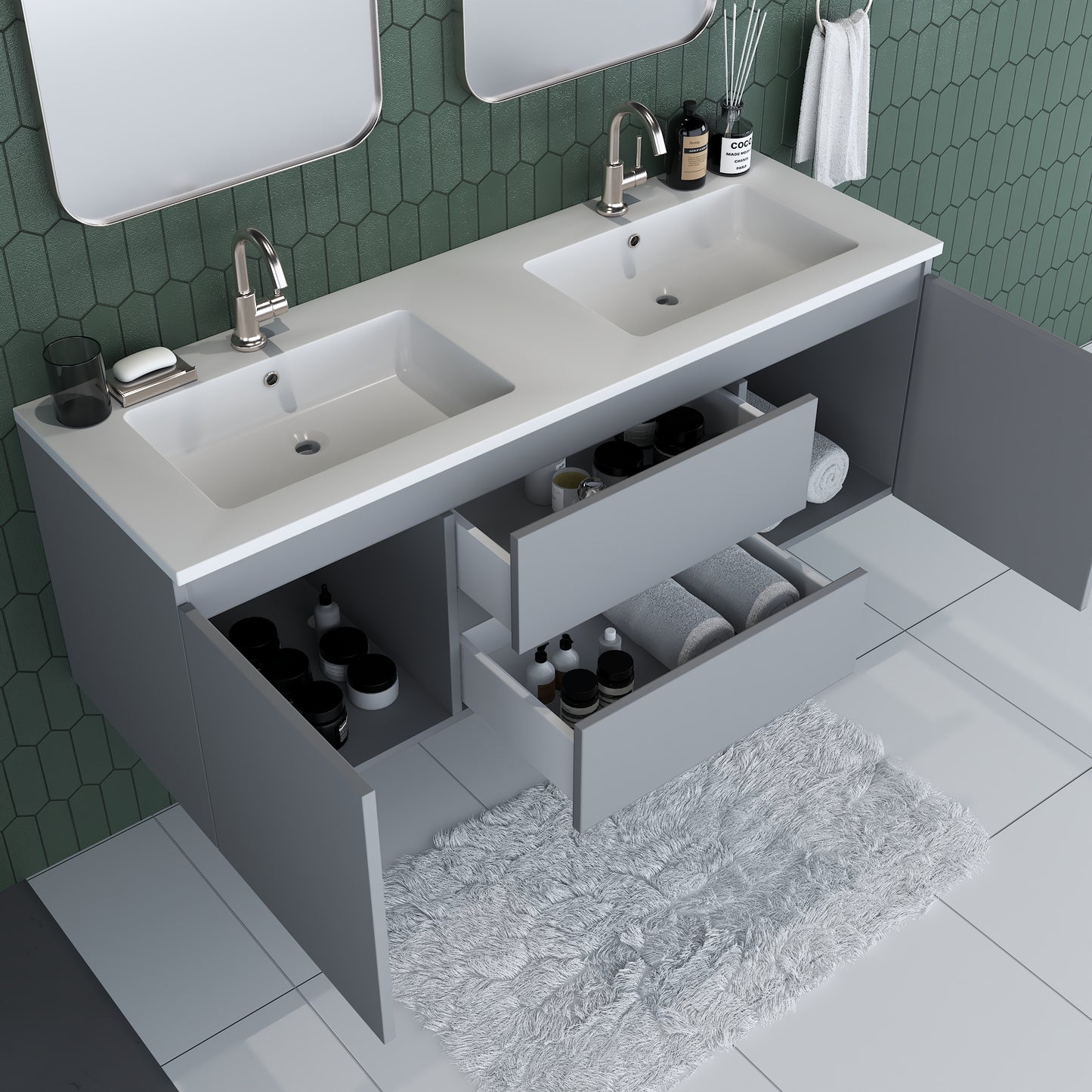 Salt 60" Double SInk Bathroom Vanity with integrated counter top