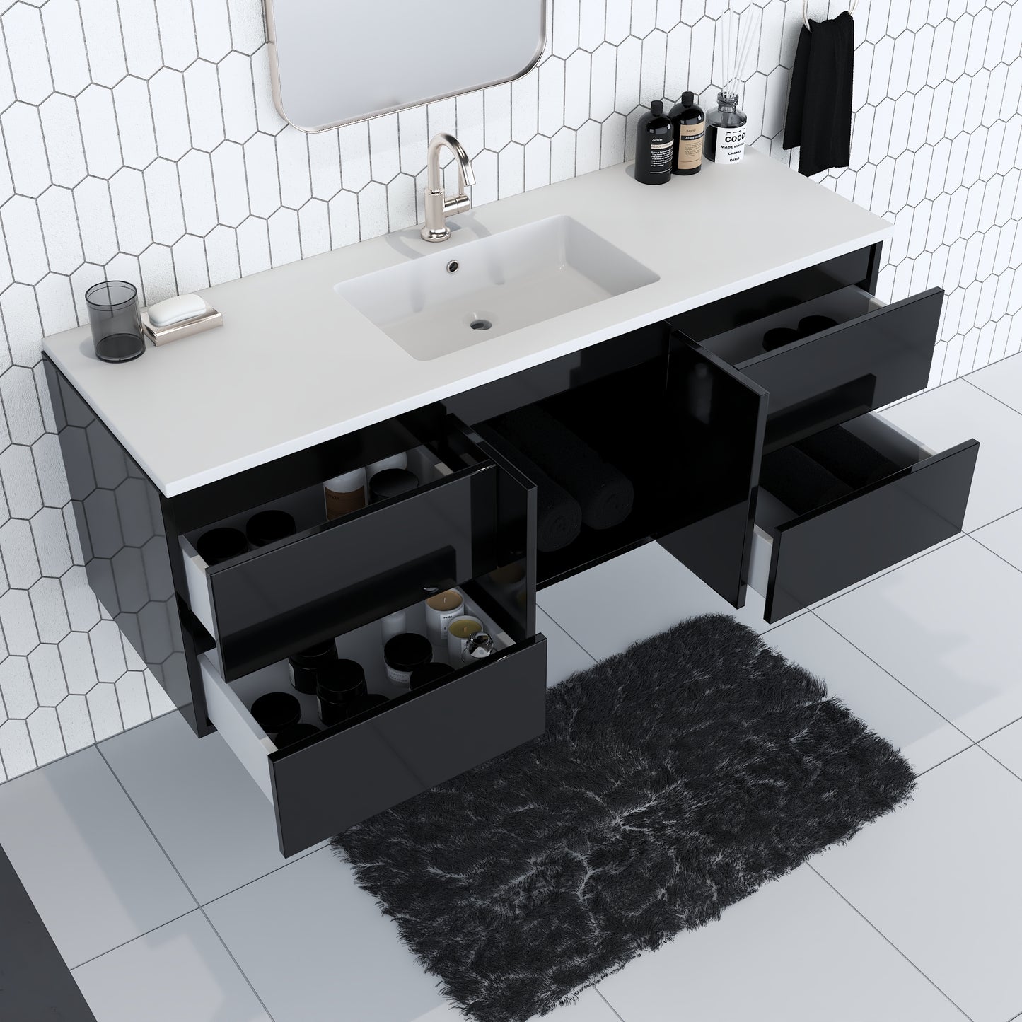 Salt 60" Single Sink Bathroom Vanity with integrated counter top