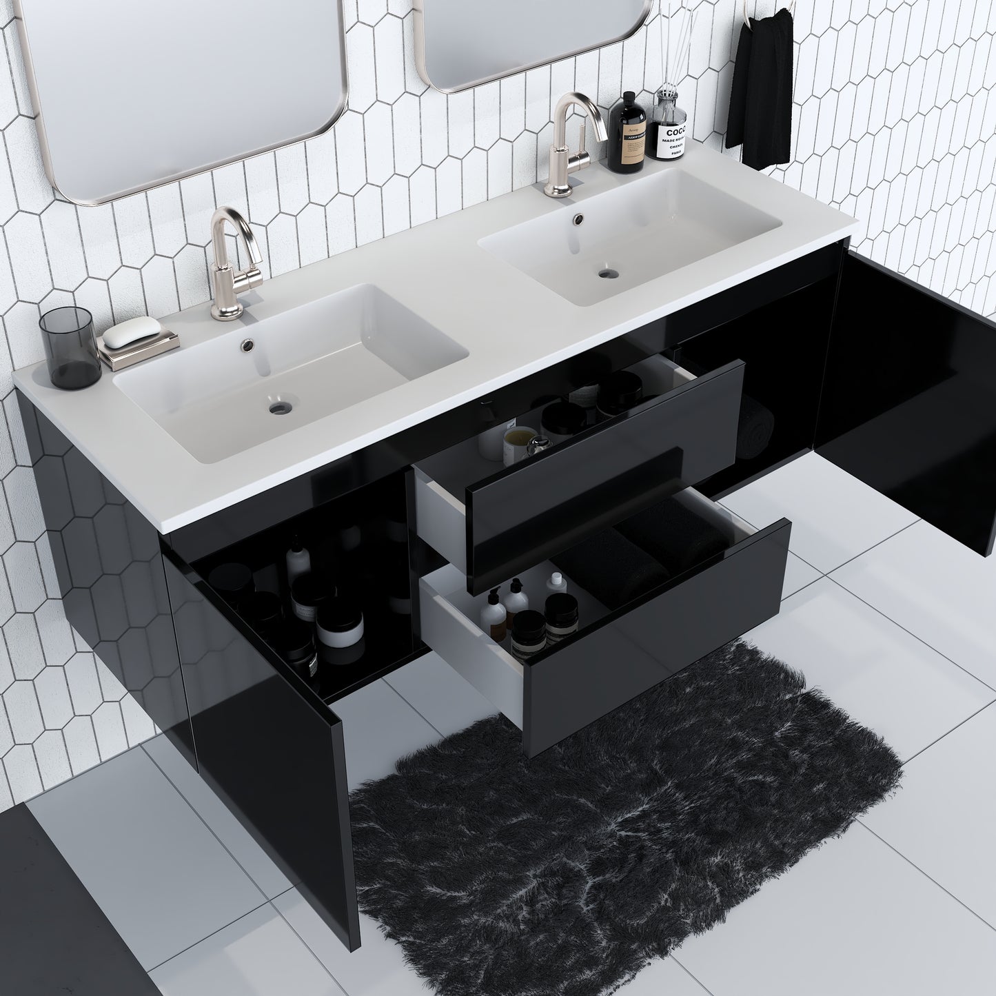 Salt 60" Double SInk Bathroom Vanity with integrated counter top