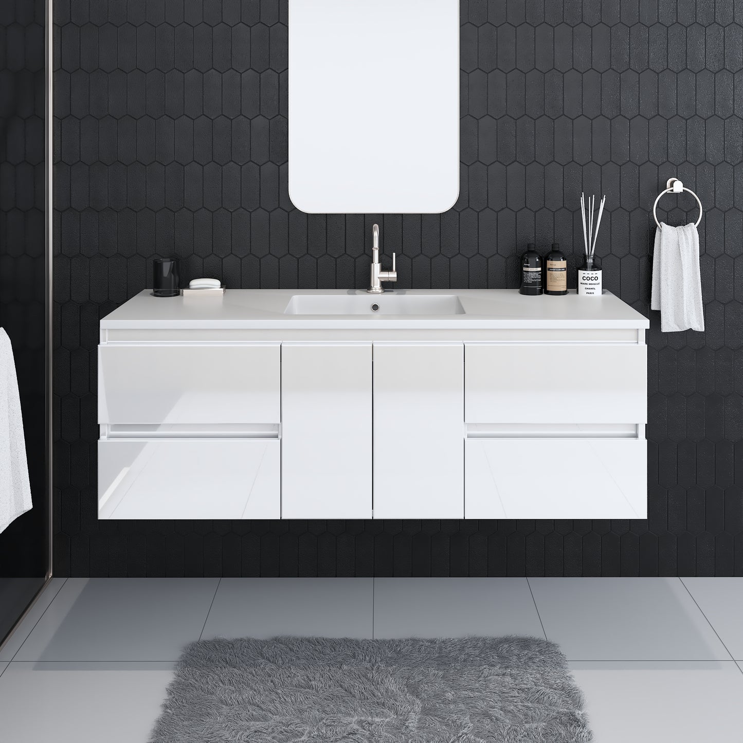 Salt 60" Single Sink Bathroom Vanity with integrated counter top