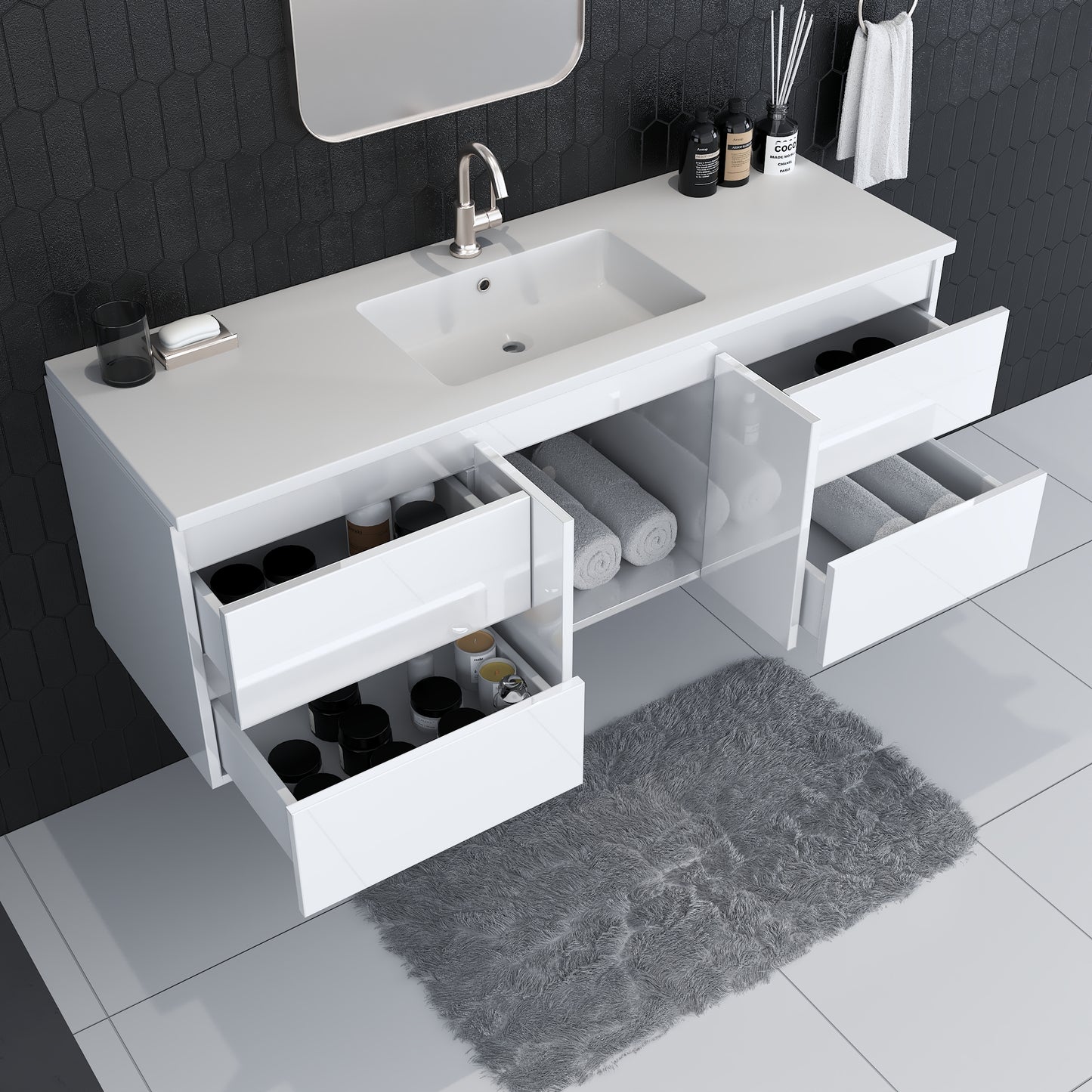 Salt 60" Single Sink Bathroom Vanity with integrated counter top