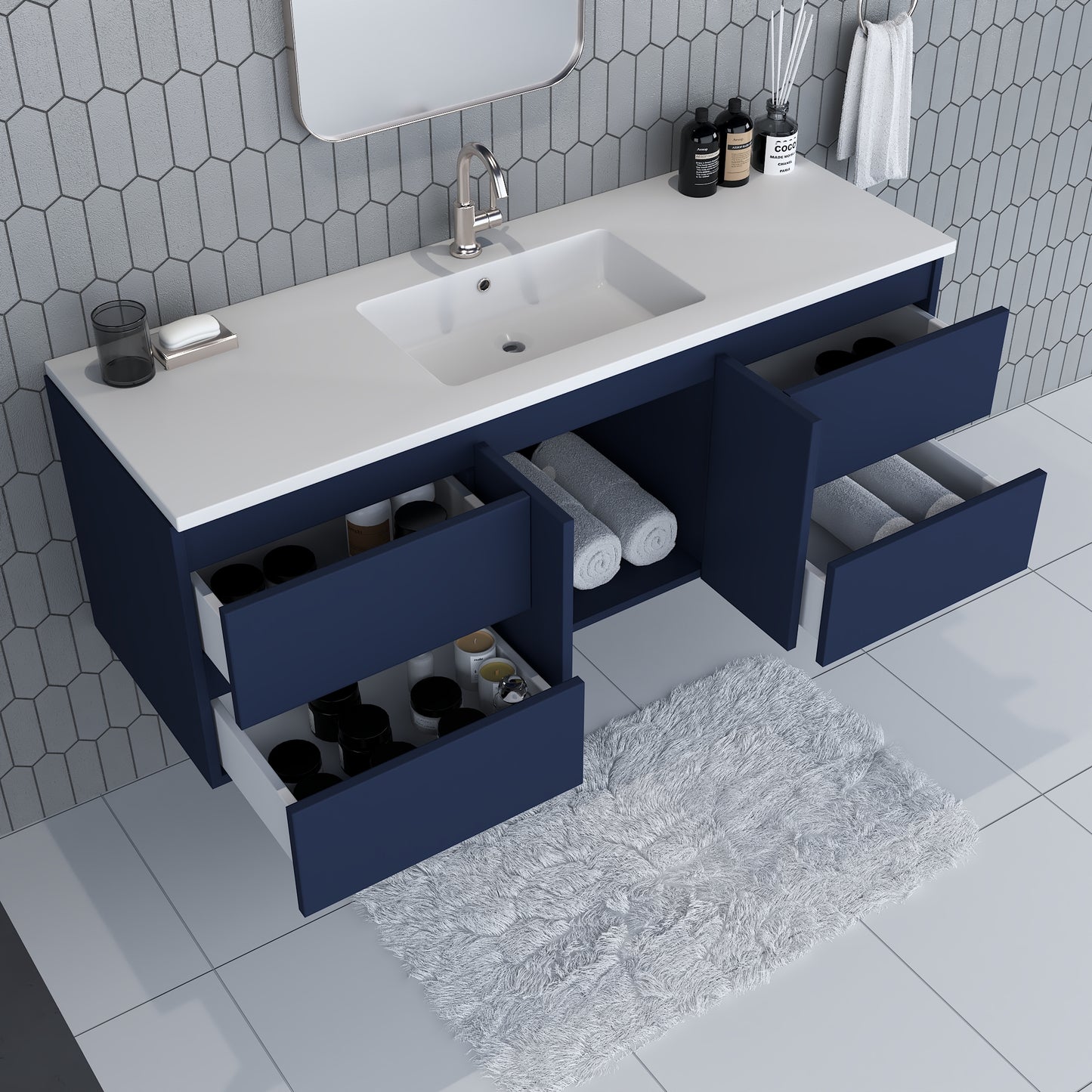 Salt 60" Single Sink Bathroom Vanity with integrated counter top