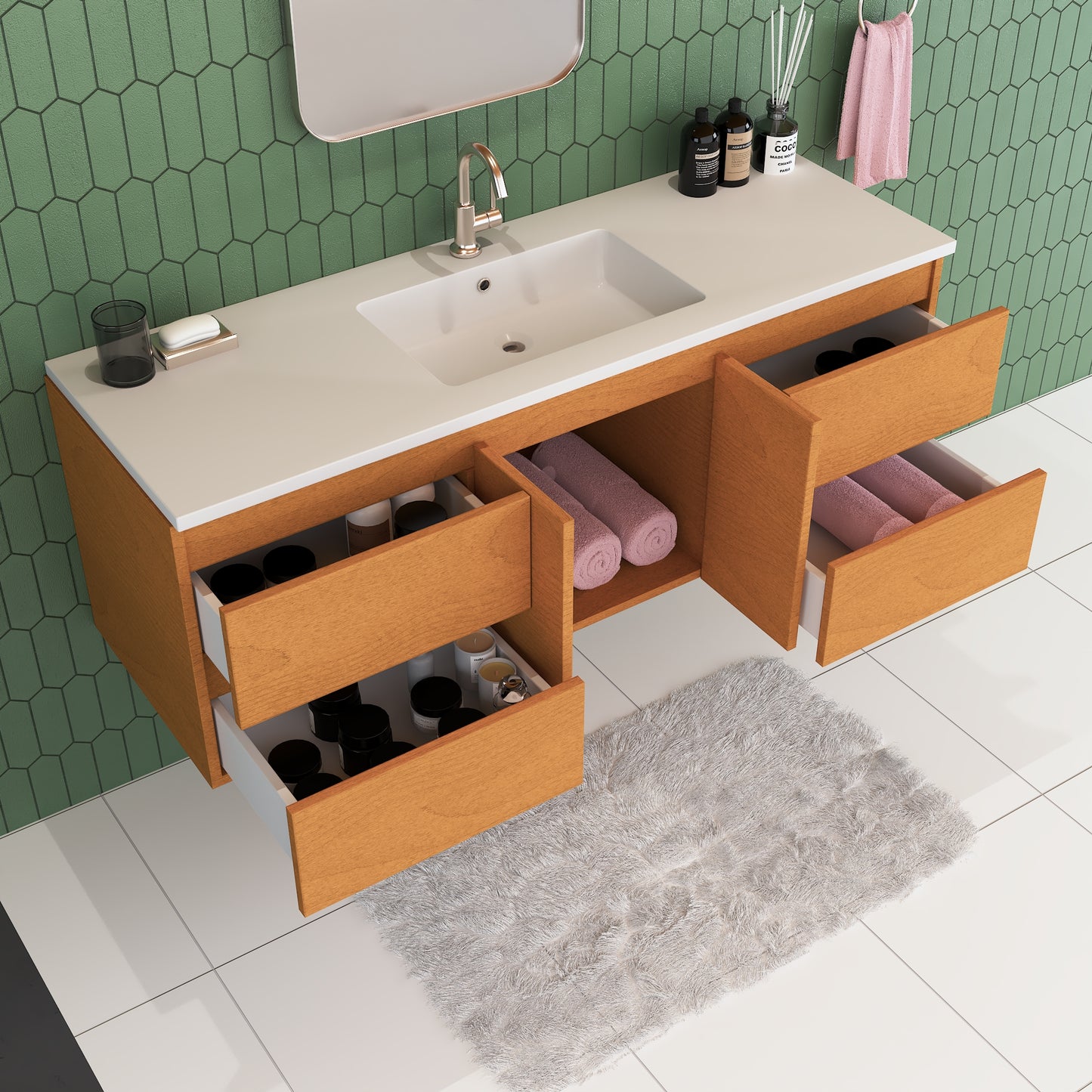 Salt 60" Single Sink Bathroom Vanity with integrated counter top
