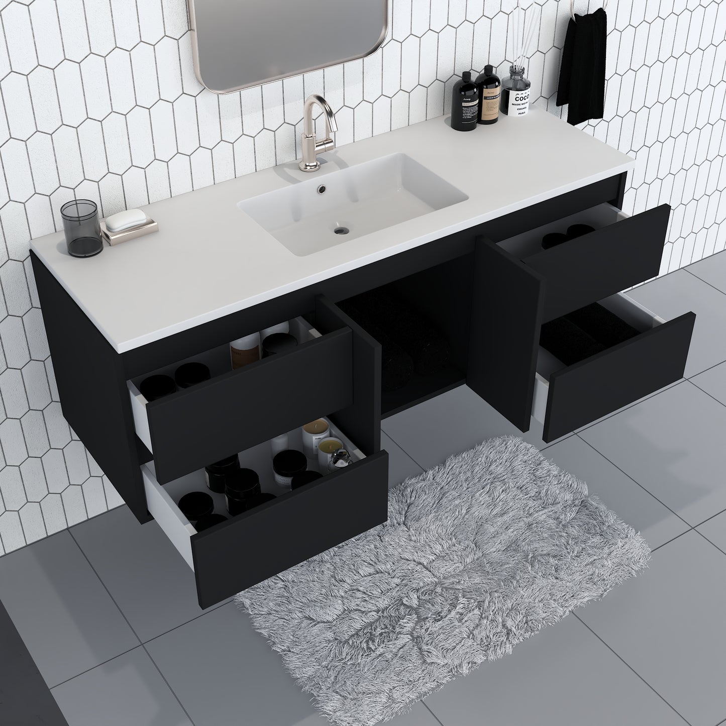 Salt 60" Single Sink Bathroom Vanity with integrated counter top